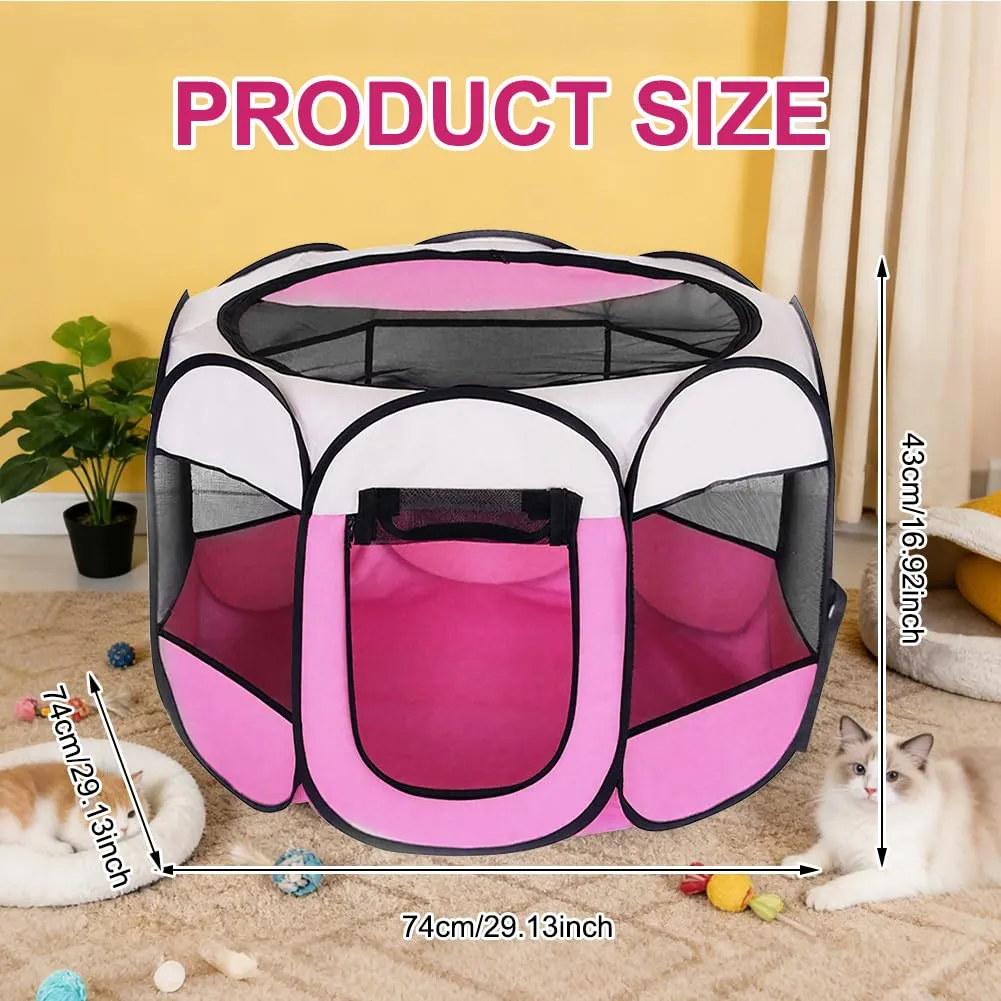 Box pieghevole per cuccioli, portatile, per la casa, impermeabile e antigraffio, in tessuto Oxford, per cani e gatti, 74 x 74 x 43 cm (rosa) - immagine 2
