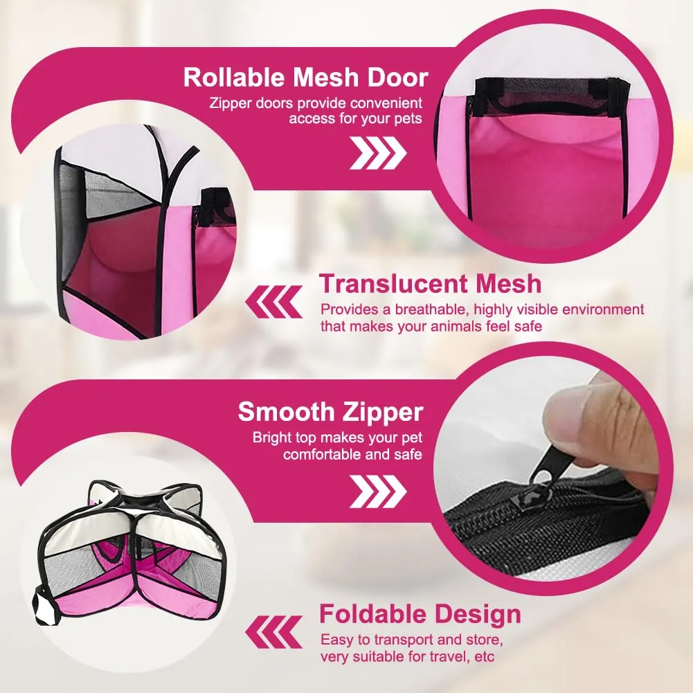 Box pieghevole per cuccioli, portatile, per la casa, impermeabile e antigraffio, in tessuto Oxford, per cani e gatti, 74 x 74 x 43 cm (rosa) - immagine 4