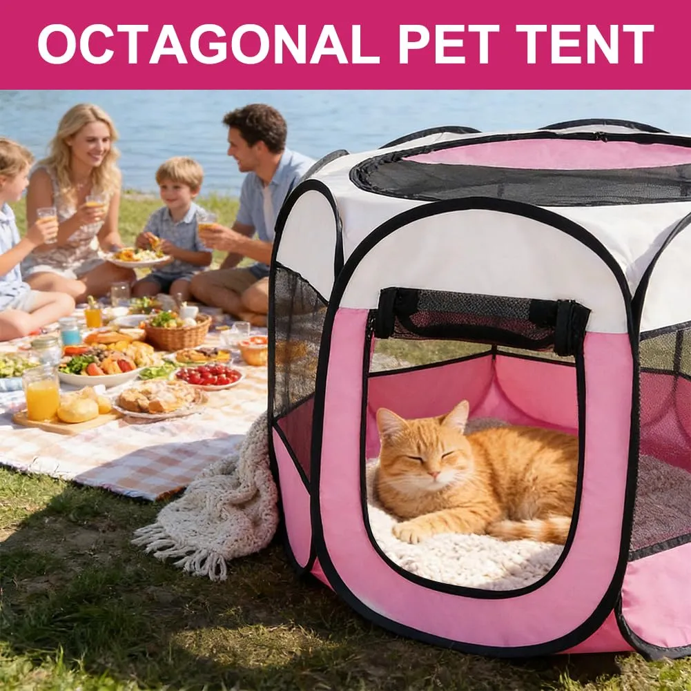 Box pieghevole per cuccioli, portatile, per la casa, impermeabile e antigraffio, in tessuto Oxford, per cani e gatti, 74 x 74 x 43 cm (rosa) - immagine 5