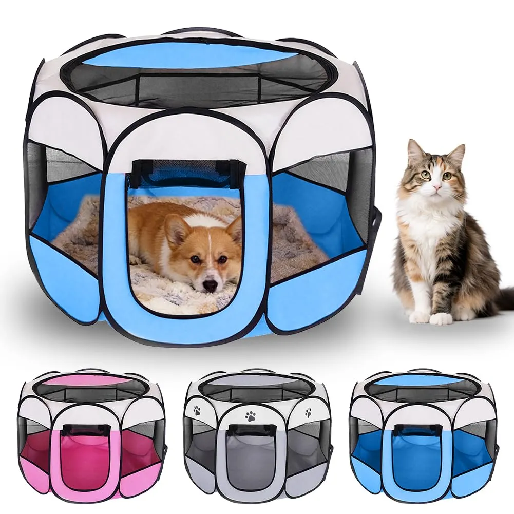 Parco pieghevole per cuccioli, parco portatile per cani, recinto per cani, appartamento, recinto impermeabile e anti-graffio in tessuto Oxford per cani, gatti, 74 x 74 x 43 cm (blu) - immagine 1