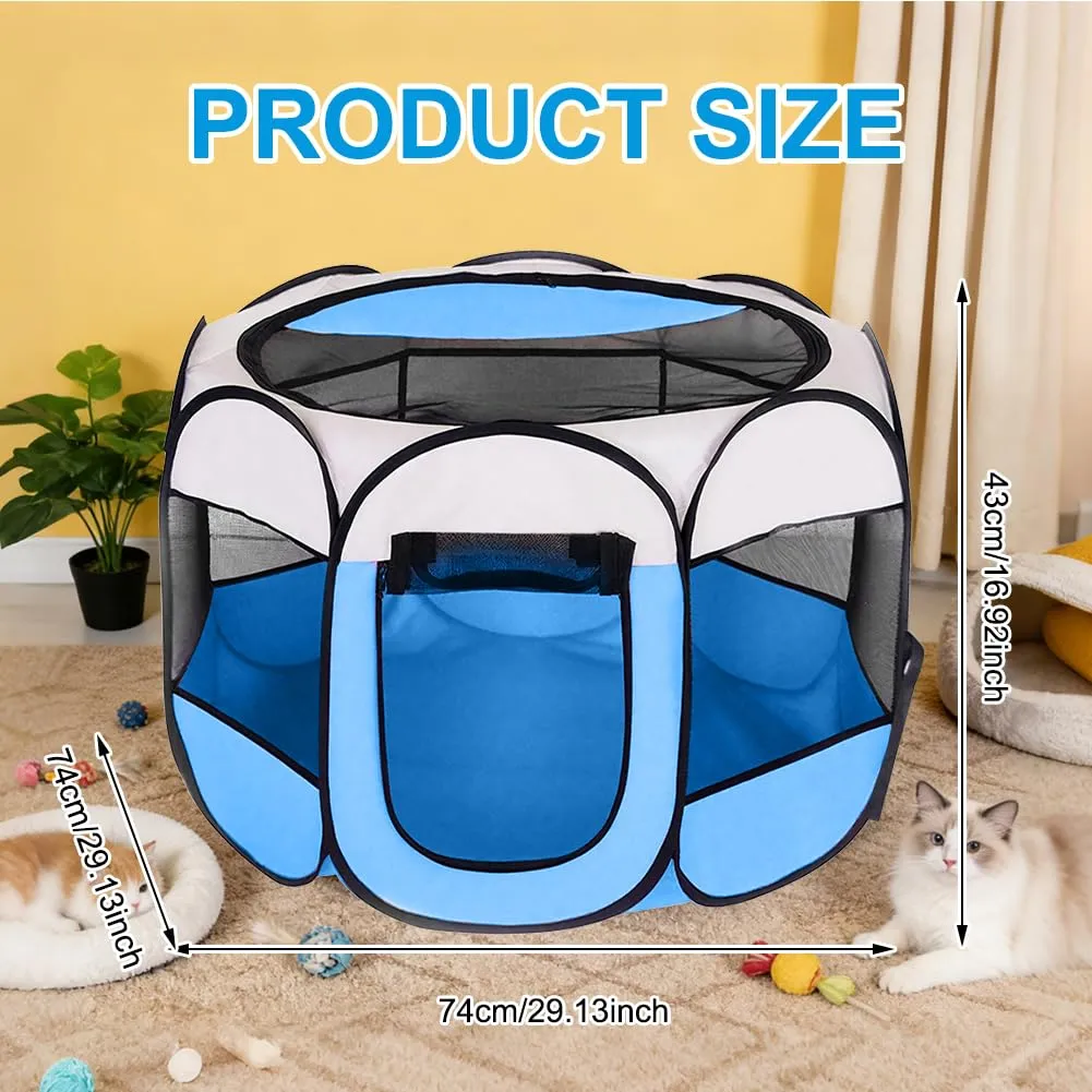 Parco pieghevole per cuccioli, parco portatile per cani, recinto per cani, appartamento, recinto impermeabile e anti-graffio in tessuto Oxford per cani, gatti, 74 x 74 x 43 cm (blu) - immagine 2