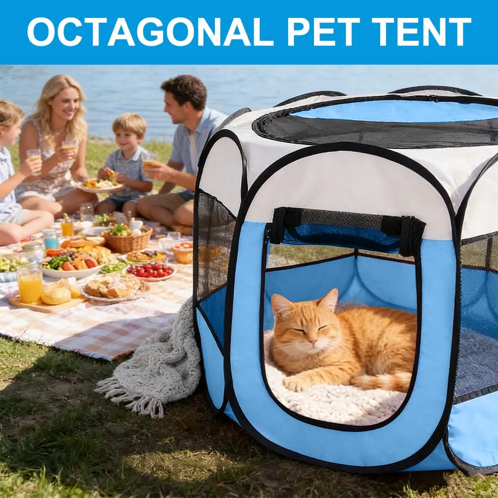 Parco pieghevole per cuccioli, parco portatile per cani, recinto per cani, appartamento, recinto impermeabile e anti-graffio in tessuto Oxford per cani, gatti, 74 x 74 x 43 cm (blu) - immagine 5
