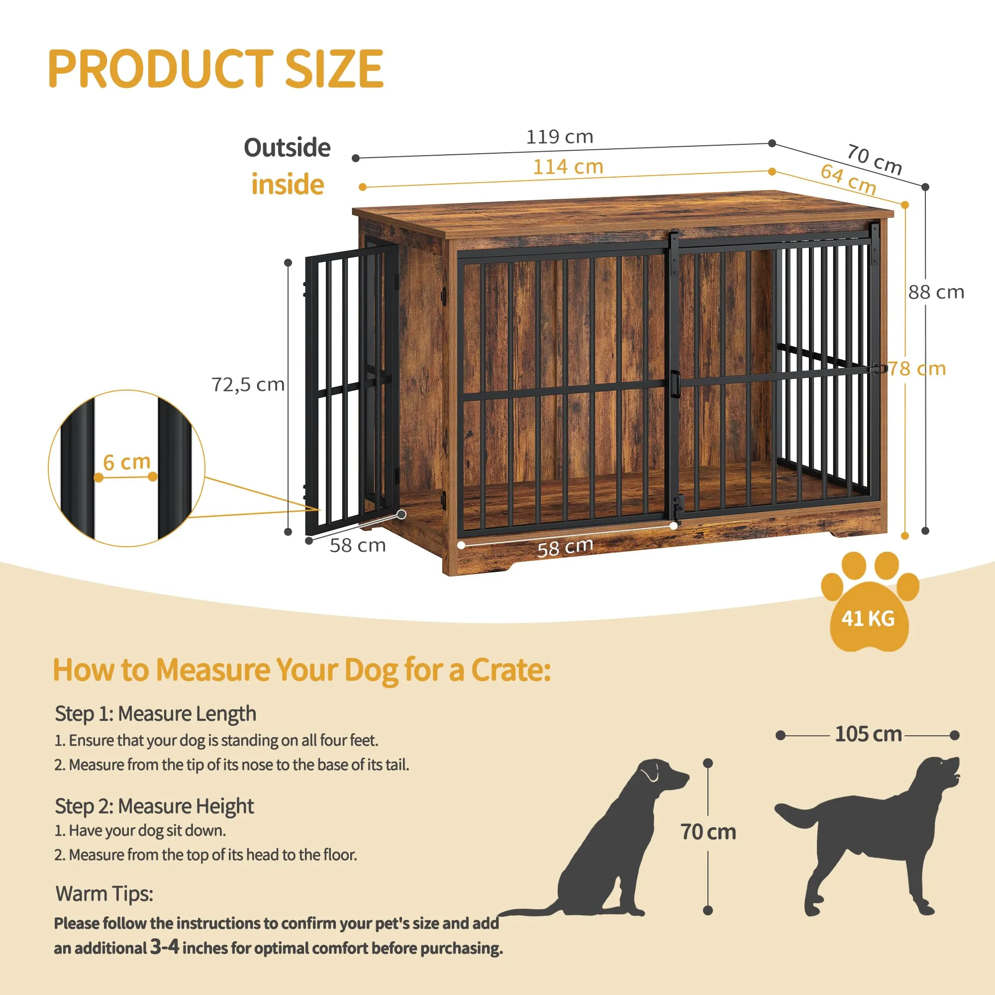 Hzuaneri Gabbia Per Cani, 119 Cm, XXL, Doppia Porta, Marrone - immagine 2