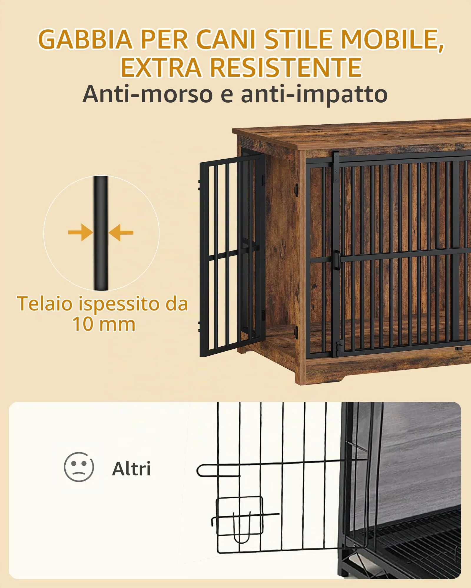 Hzuaneri Gabbia Per Cani, 119 Cm, XXL, Doppia Porta, Marrone - immagine 3