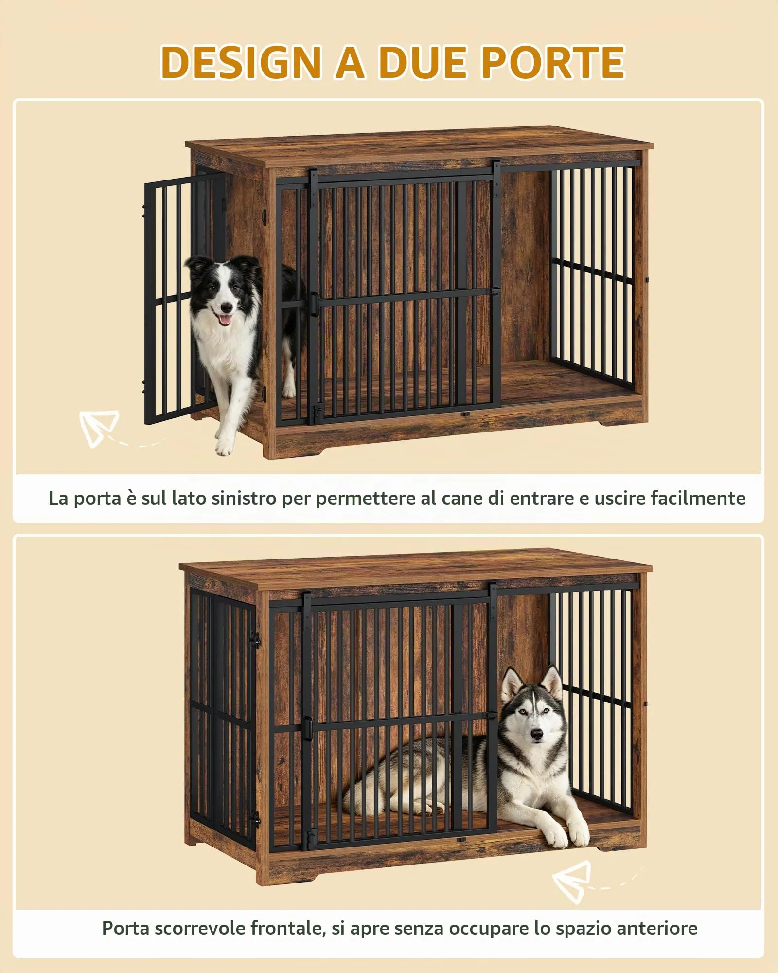Hzuaneri Gabbia Per Cani, 119 Cm, XXL, Doppia Porta, Marrone - immagine 4