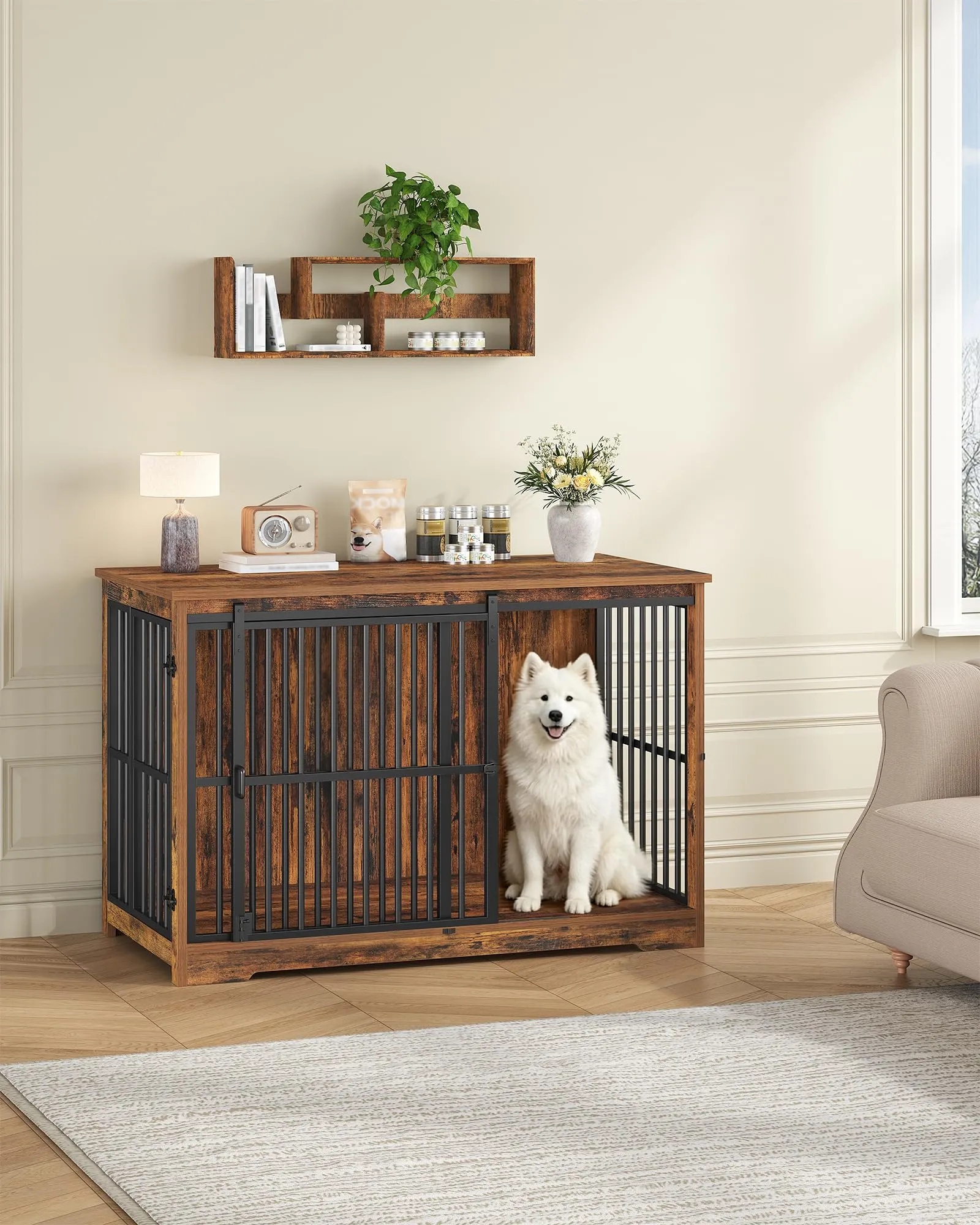 Hzuaneri Gabbia Per Cani, 119 Cm, XXL, Doppia Porta, Marrone - immagine 6