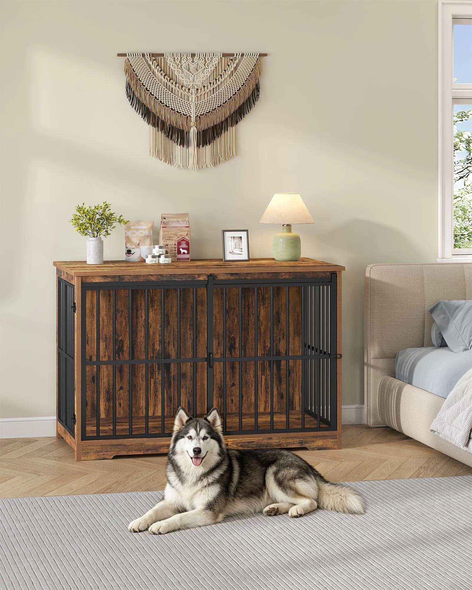 Hzuaneri Gabbia Per Cani, 119 Cm, XXL, Doppia Porta, Marrone - immagine 7