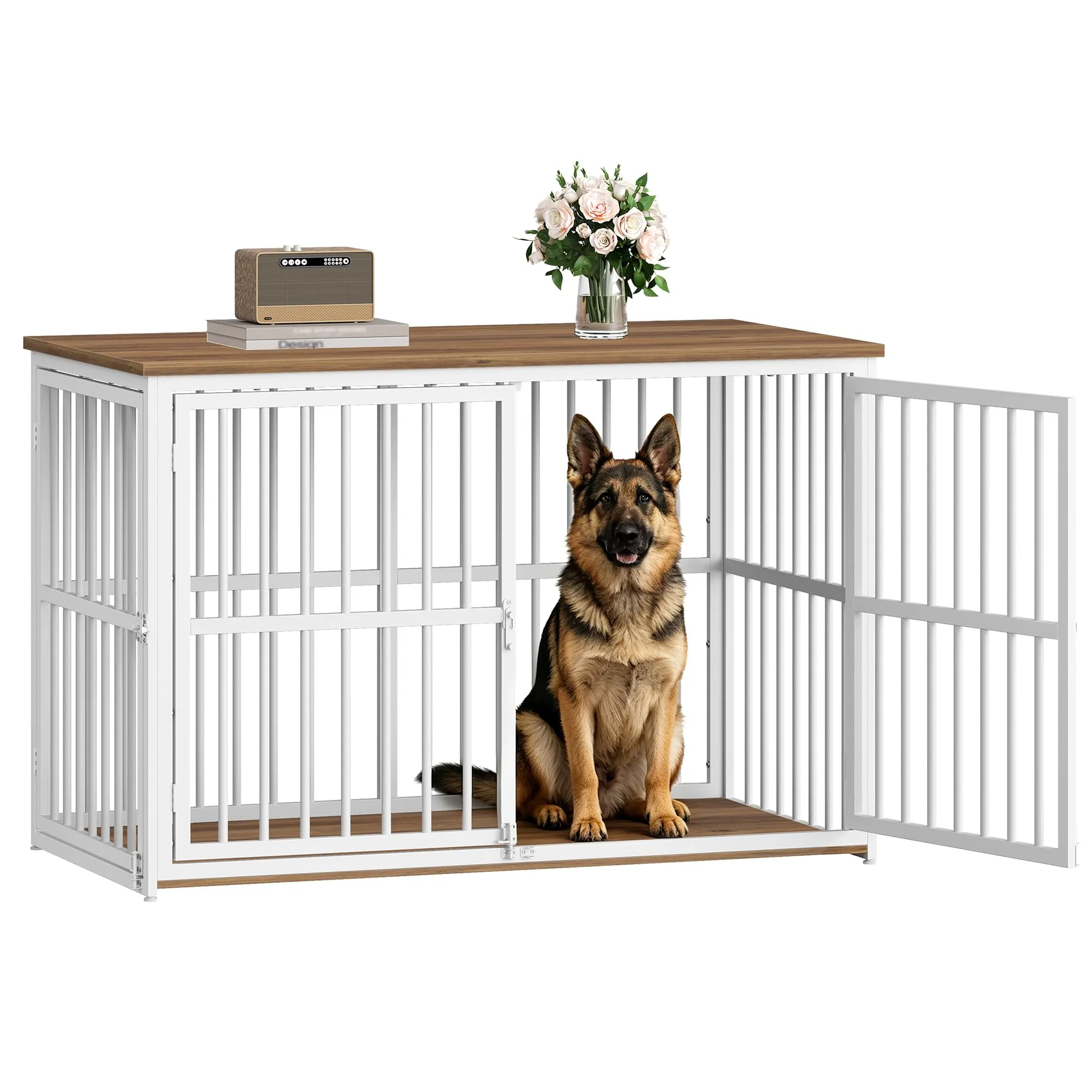 Fobyfurny Gabbia per Cani, 120 x 65 x 81 cm, Marrone Rustico & Bianco - immagine 1