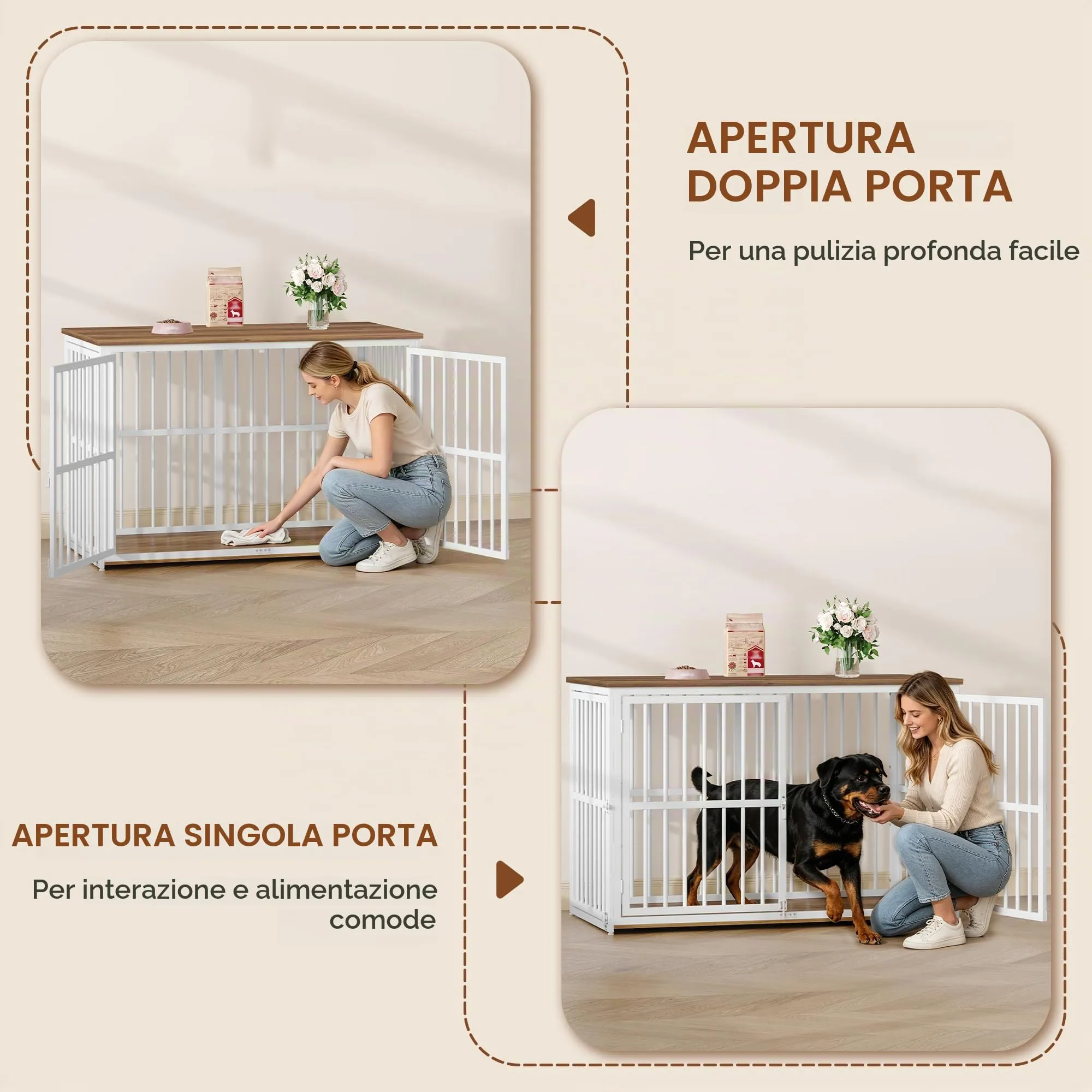 Fobyfurny Gabbia per Cani, 120 x 65 x 81 cm, Marrone Rustico & Bianco - immagine 2