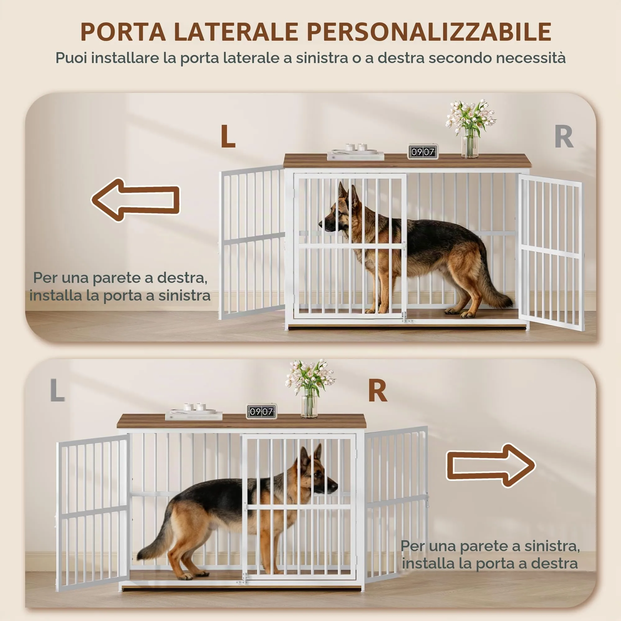 Fobyfurny Gabbia per Cani, 120 x 65 x 81 cm, Marrone Rustico & Bianco - immagine 3