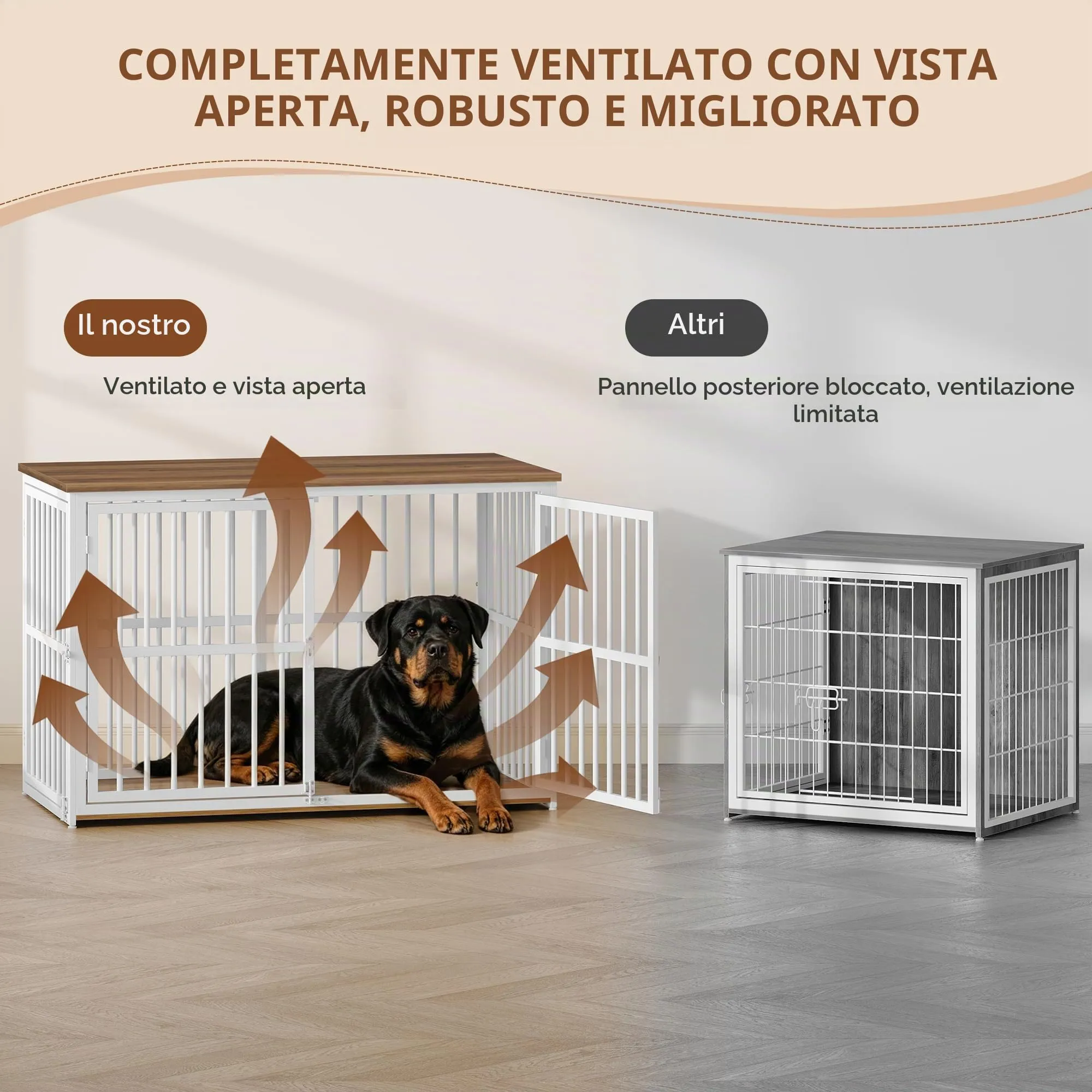 Fobyfurny Gabbia per Cani, 120 x 65 x 81 cm, Marrone Rustico & Bianco - immagine 5