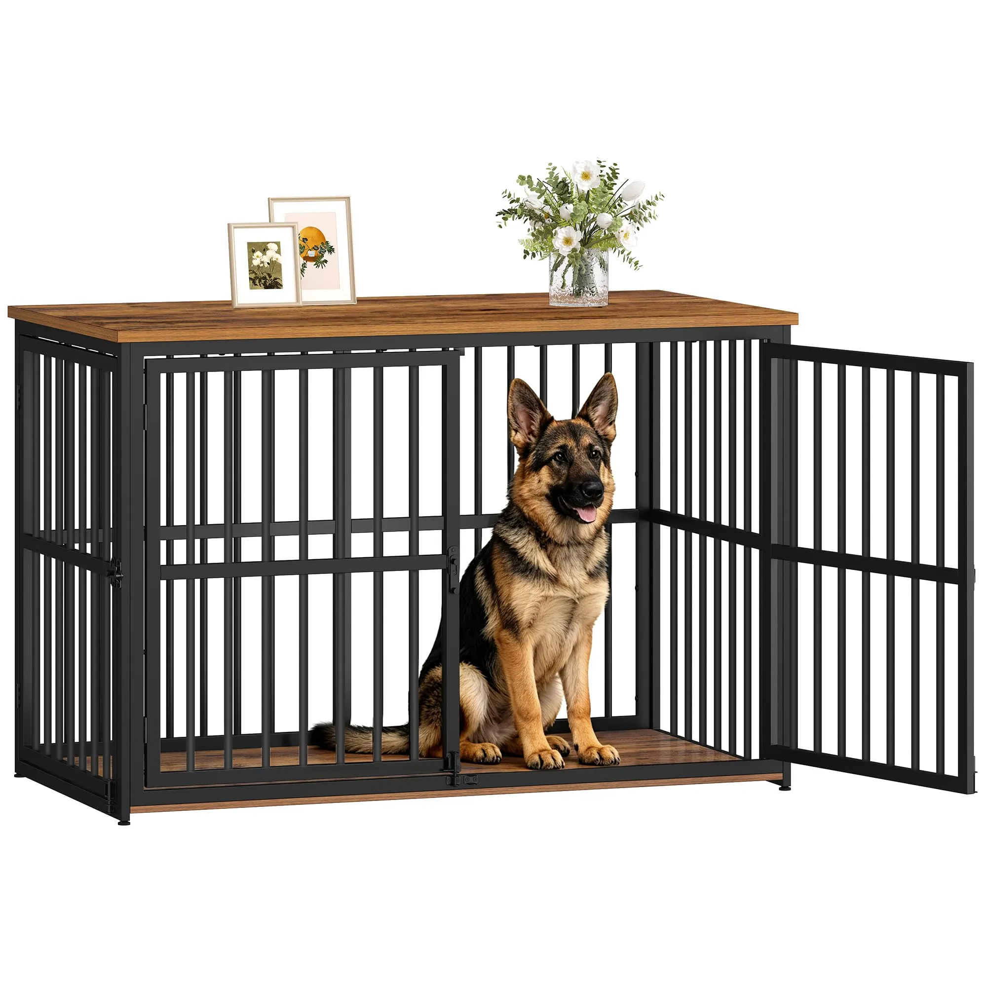 Fobyfurny Gabbia per Cani, 120 x 65 x 81 cm, Marrone Rustico & Nero - immagine 1