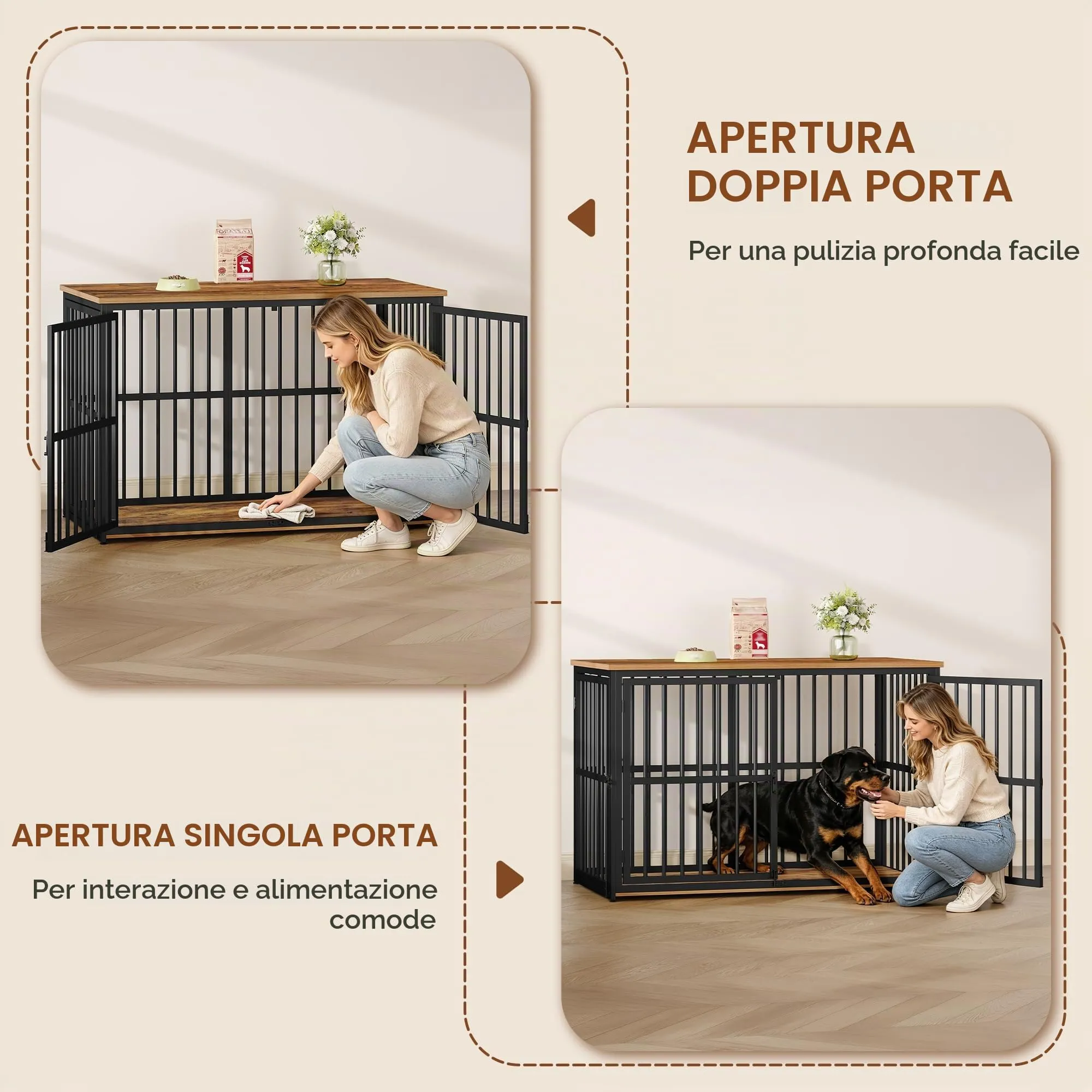 Fobyfurny Gabbia per Cani, 120 x 65 x 81 cm, Marrone Rustico & Nero - immagine 2