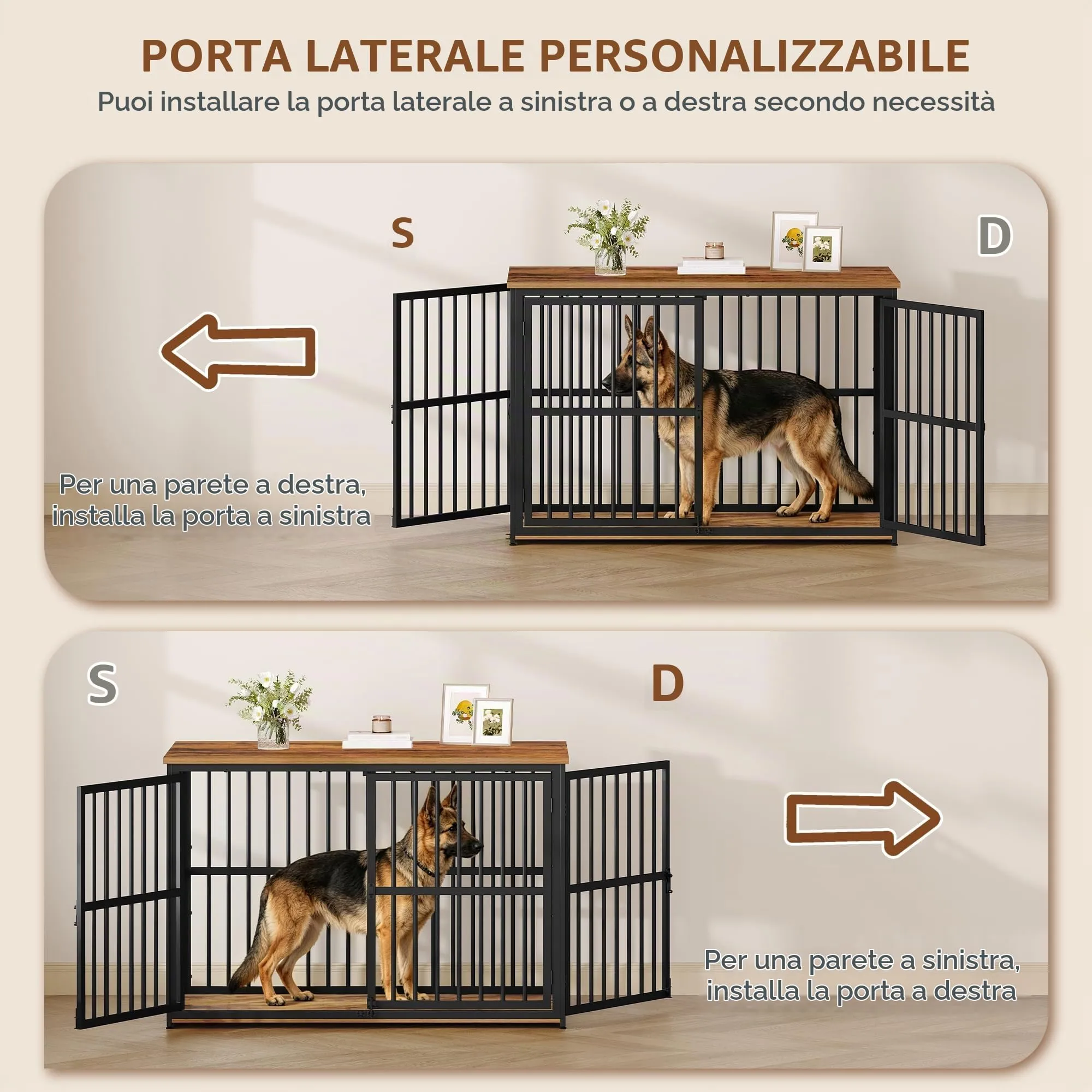 Fobyfurny Gabbia per Cani, 120 x 65 x 81 cm, Marrone Rustico & Nero - immagine 3