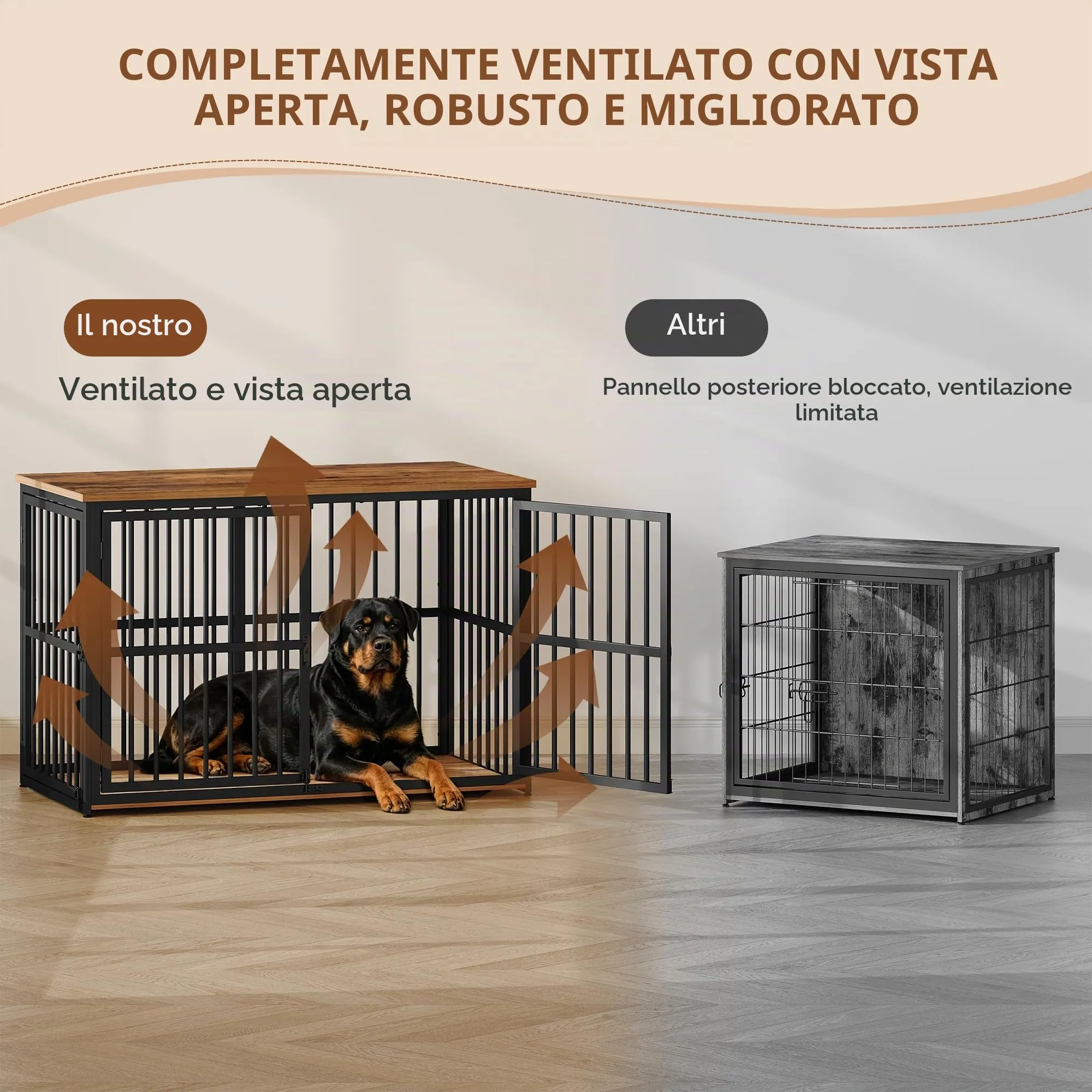 Fobyfurny Gabbia per Cani, 120 x 65 x 81 cm, Marrone Rustico & Nero - immagine 5