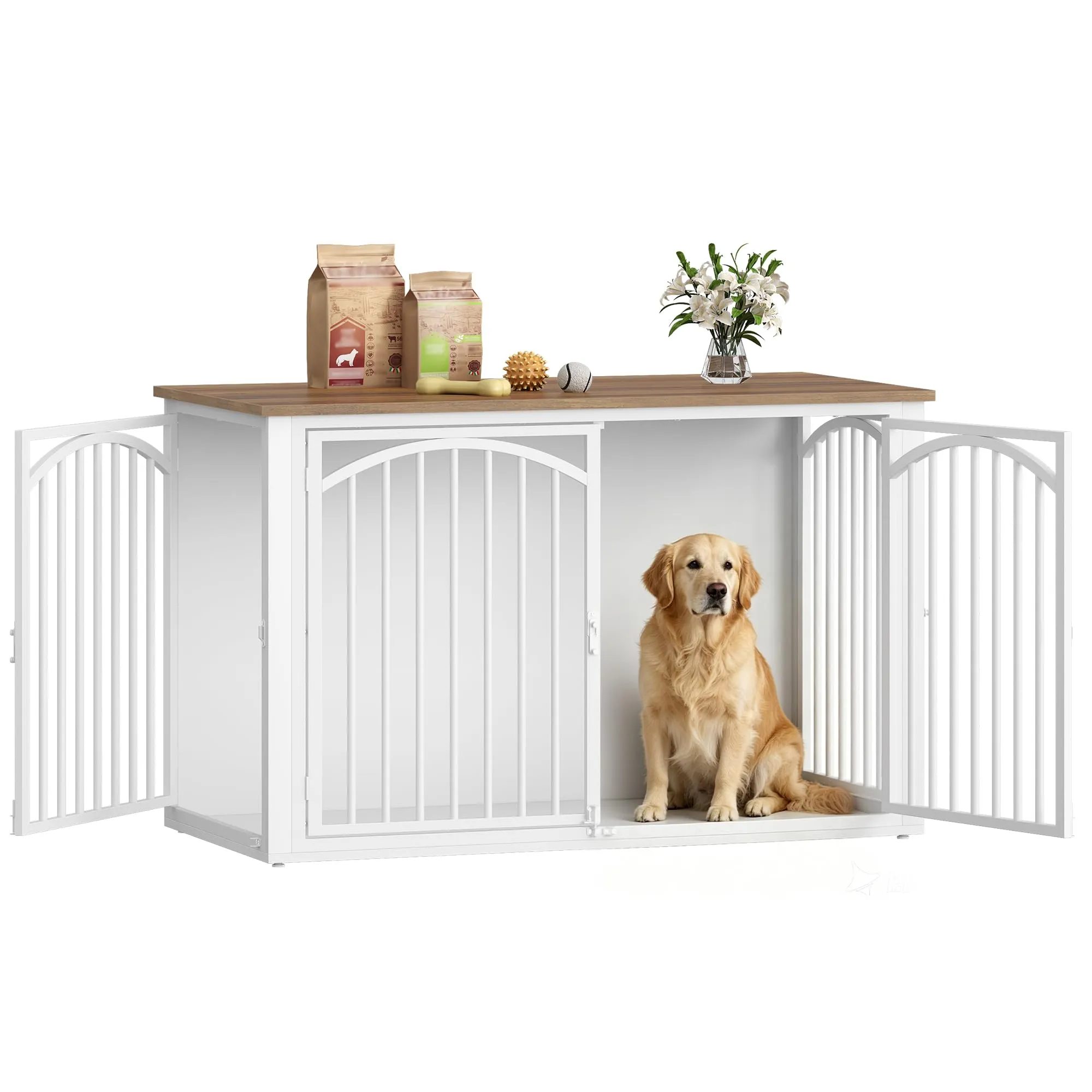 Fobyfurny Gabbia per Cani, 120 x 65 x 81 cm, Marrone e Bianco - immagine 1
