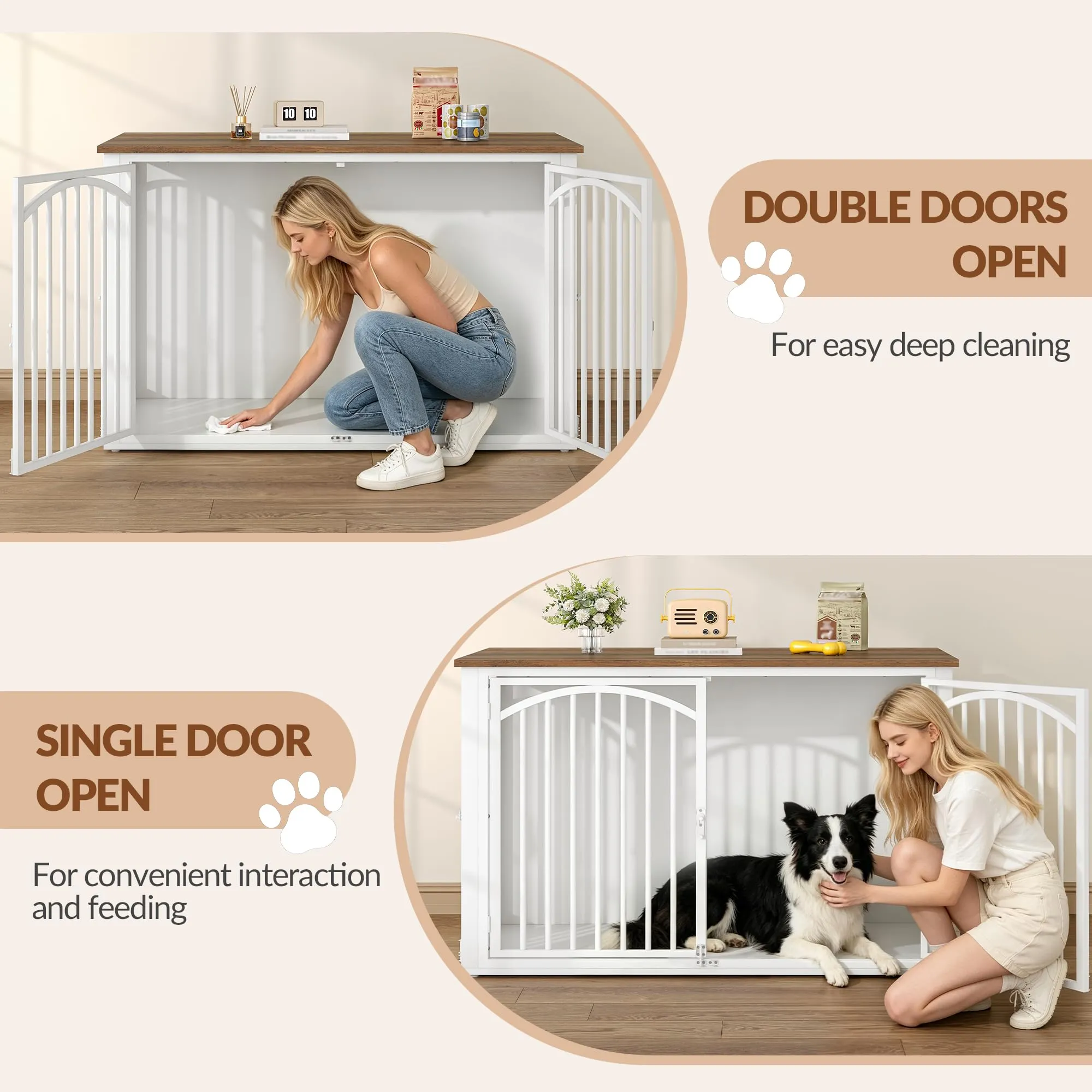 Fobyfurny Gabbia per Cani, 120 x 65 x 81 cm, Marrone e Bianco - immagine 2