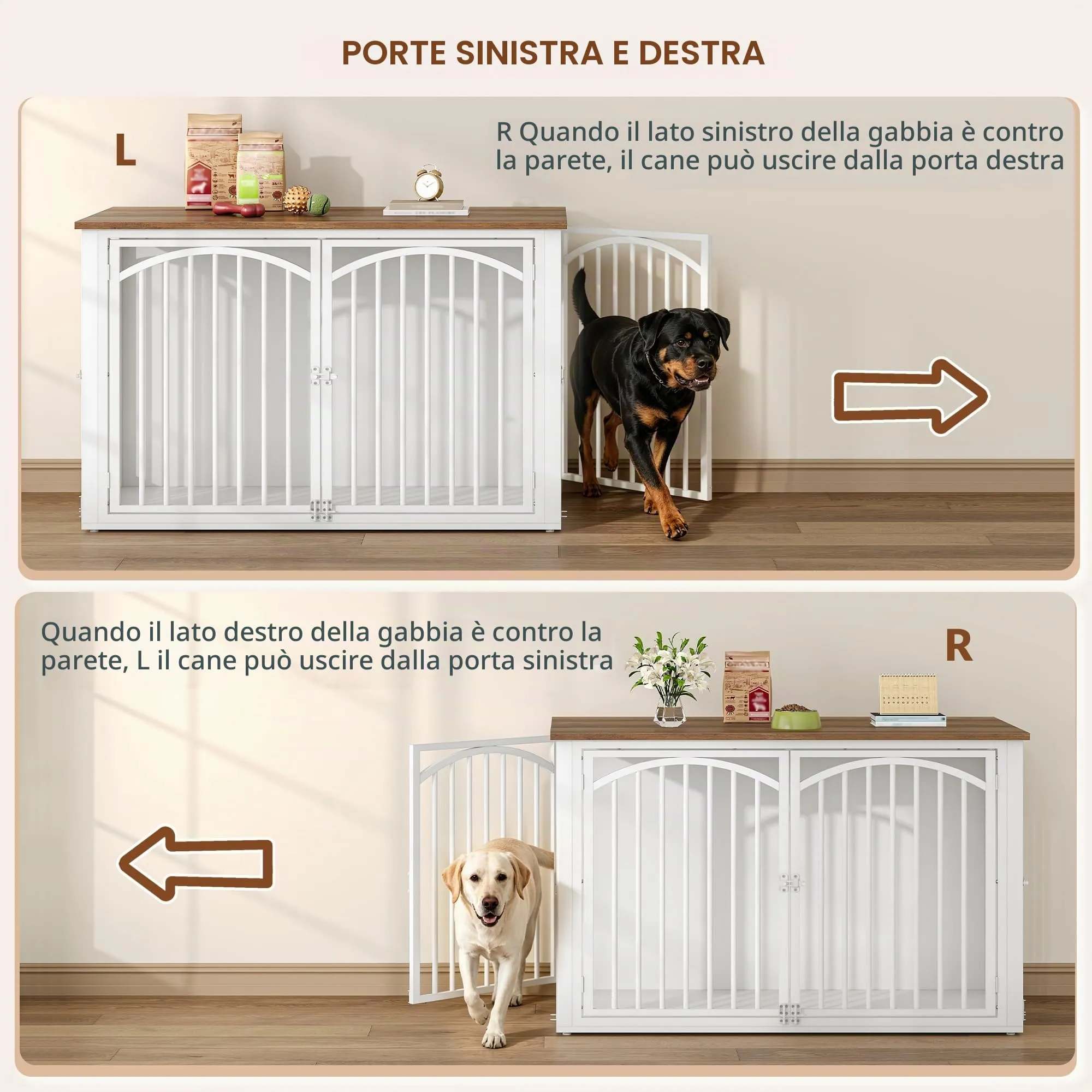 Fobyfurny Gabbia per Cani, 120 x 65 x 81 cm, Marrone e Bianco - immagine 3
