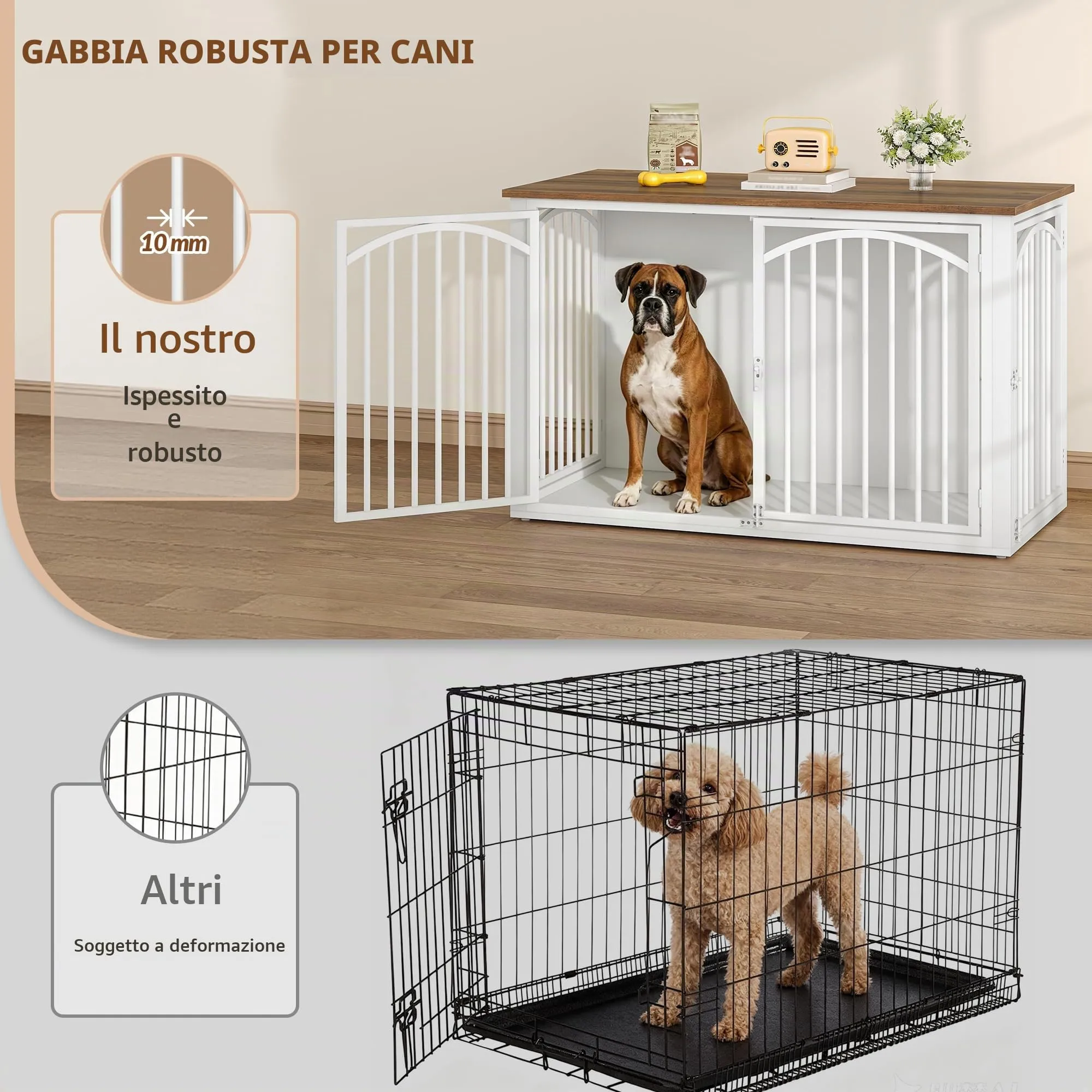 Fobyfurny Gabbia per Cani, 120 x 65 x 81 cm, Marrone e Bianco - immagine 4