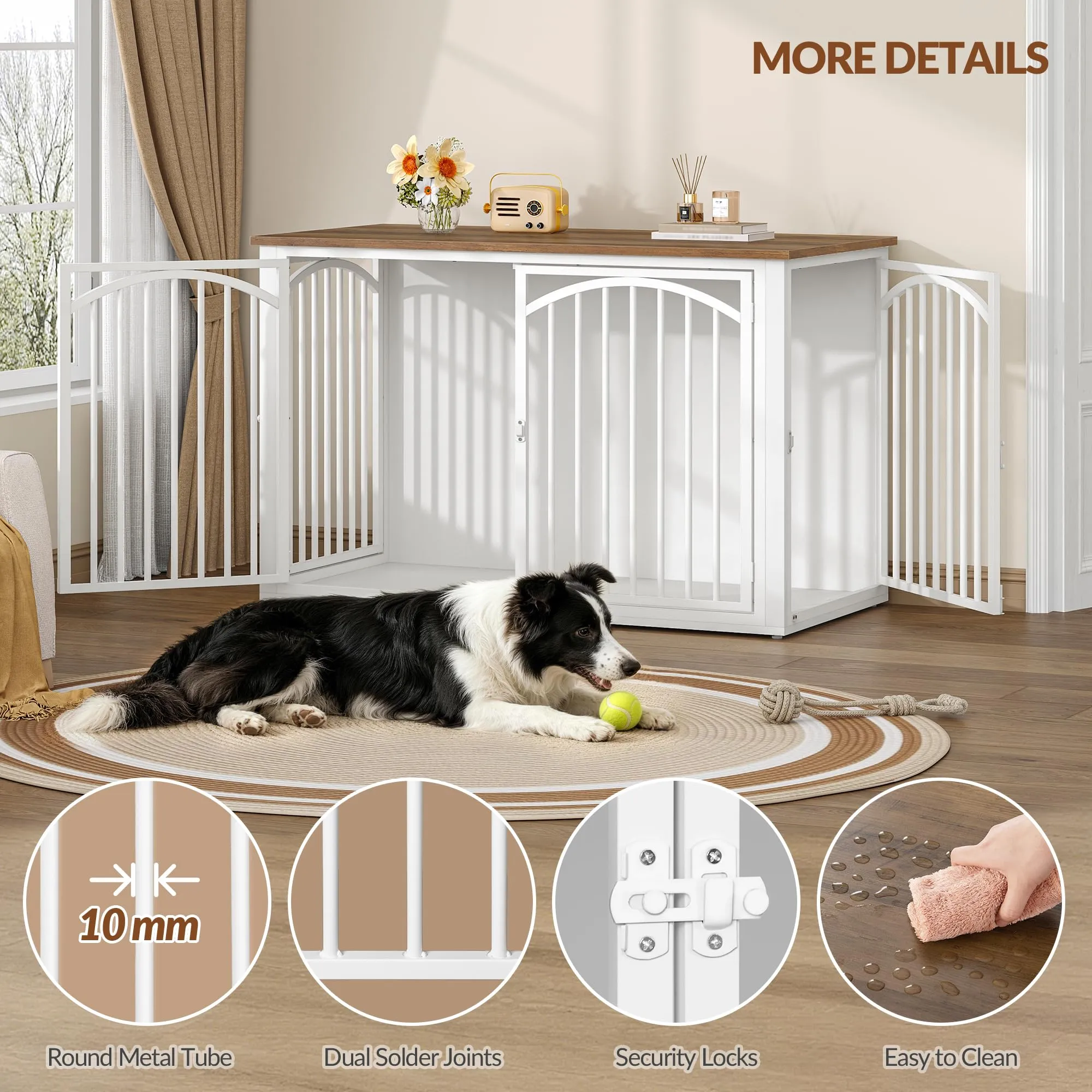 Fobyfurny Gabbia per Cani, 120 x 65 x 81 cm, Marrone e Bianco - immagine 6
