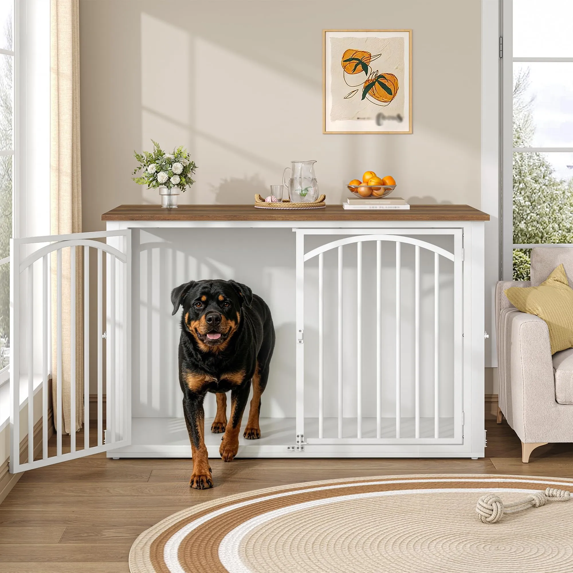 Fobyfurny Gabbia per Cani, 120 x 65 x 81 cm, Marrone e Bianco - immagine 7