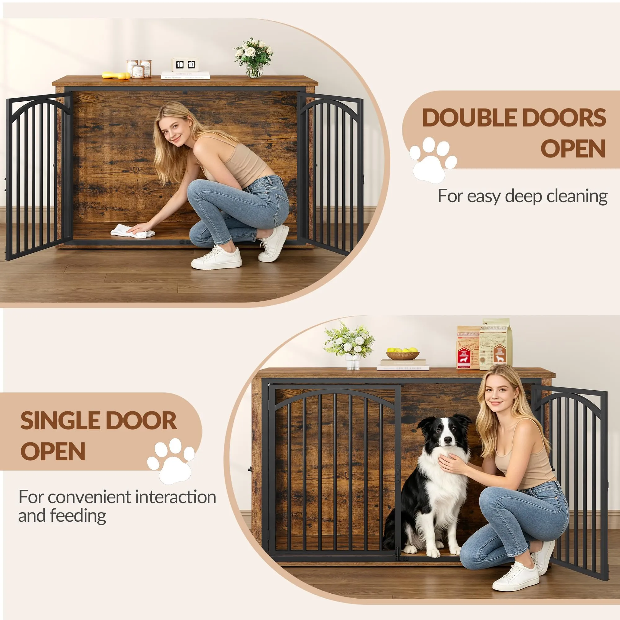 Fobyfurny Gabbia per Cani, 120 x 65 x 81 cm, Marrone Rustico e Nero - immagine 2