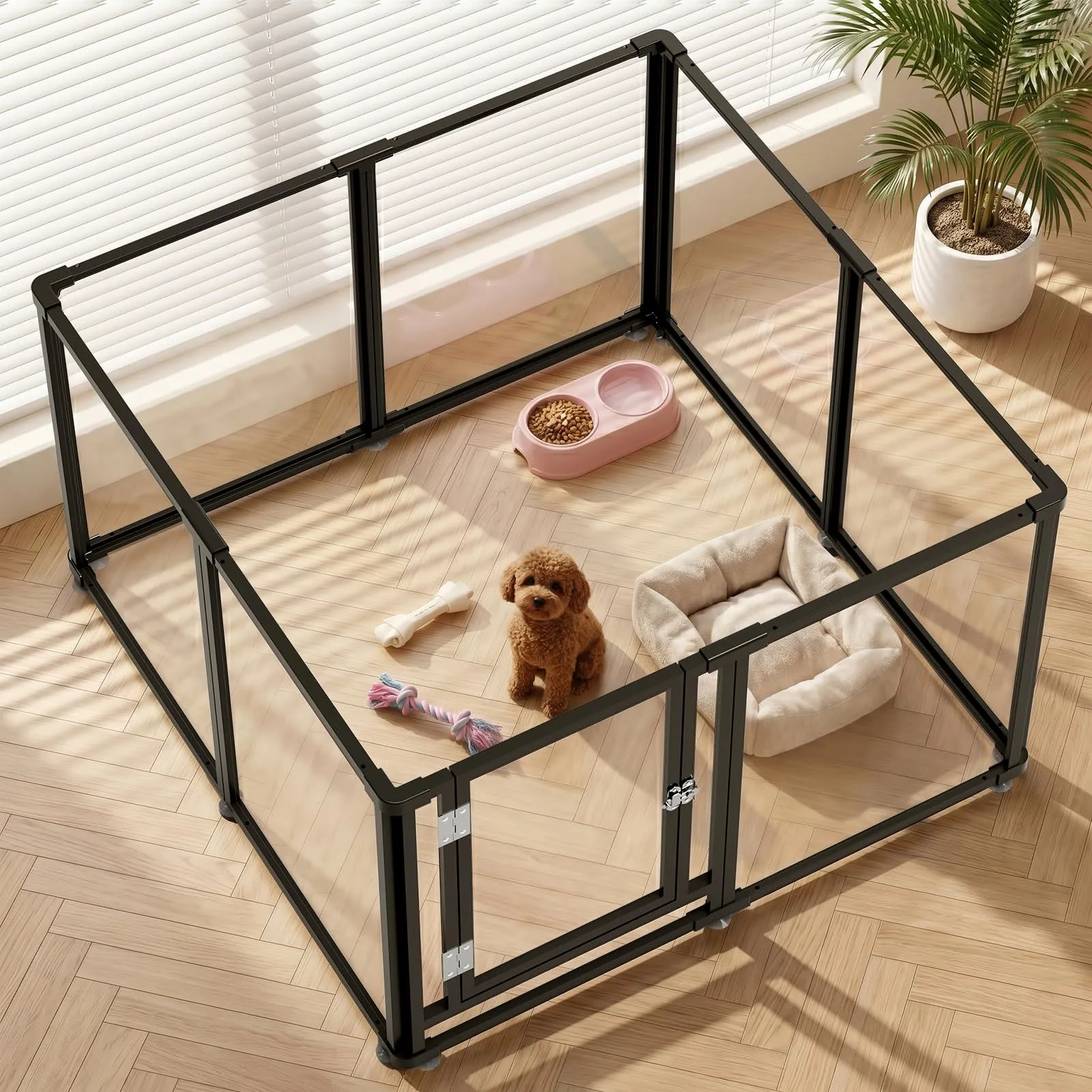 Homelio Recinto per Cani da Interno 8 Pannelli, Box per cani H:60cm, Materiale Acrilico Visibilità ad alta definizione a 360°, Telaio in metallo ultraresistente, Espandibile, Per Cuccioli, Gatti,Nero - immagine 1