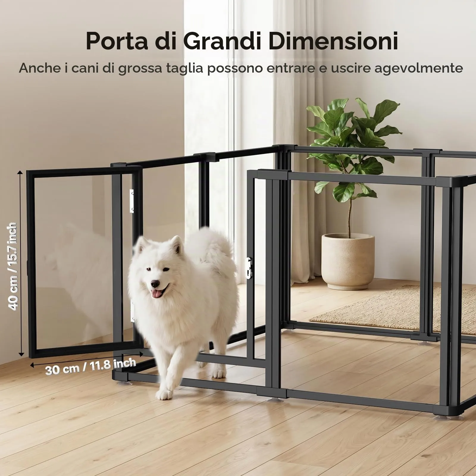 Homelio Recinto per Cani da Interno 8 Pannelli, Box per cani H:60cm, Materiale Acrilico Visibilità ad alta definizione a 360°, Telaio in metallo ultraresistente, Espandibile, Per Cuccioli, Gatti,Nero - immagine 2