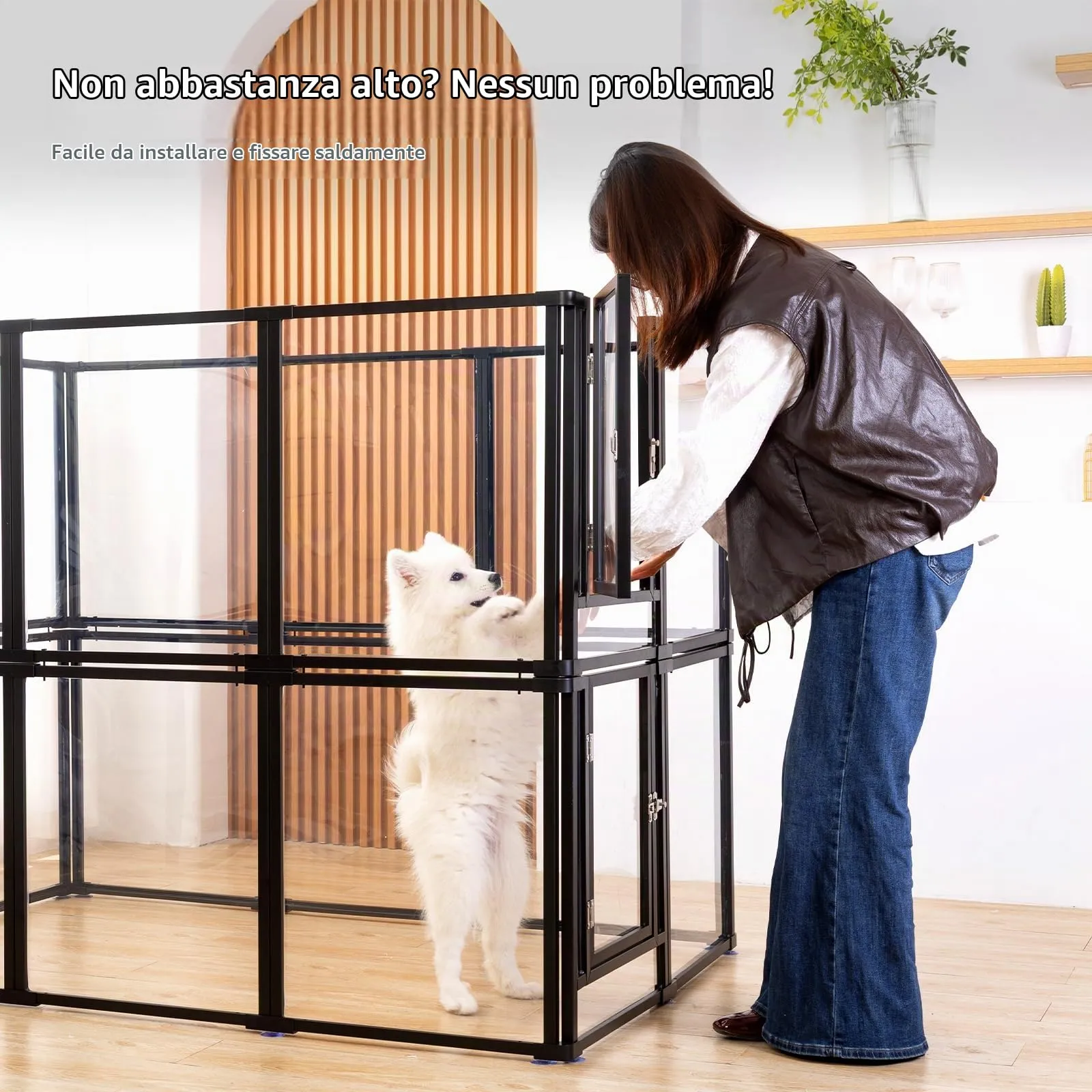 Homelio Recinto per Cani da Interno 8 Pannelli, Box per cani H:60cm, Materiale Acrilico Visibilità ad alta definizione a 360°, Telaio in metallo ultraresistente, Espandibile, Per Cuccioli, Gatti,Nero - immagine 8