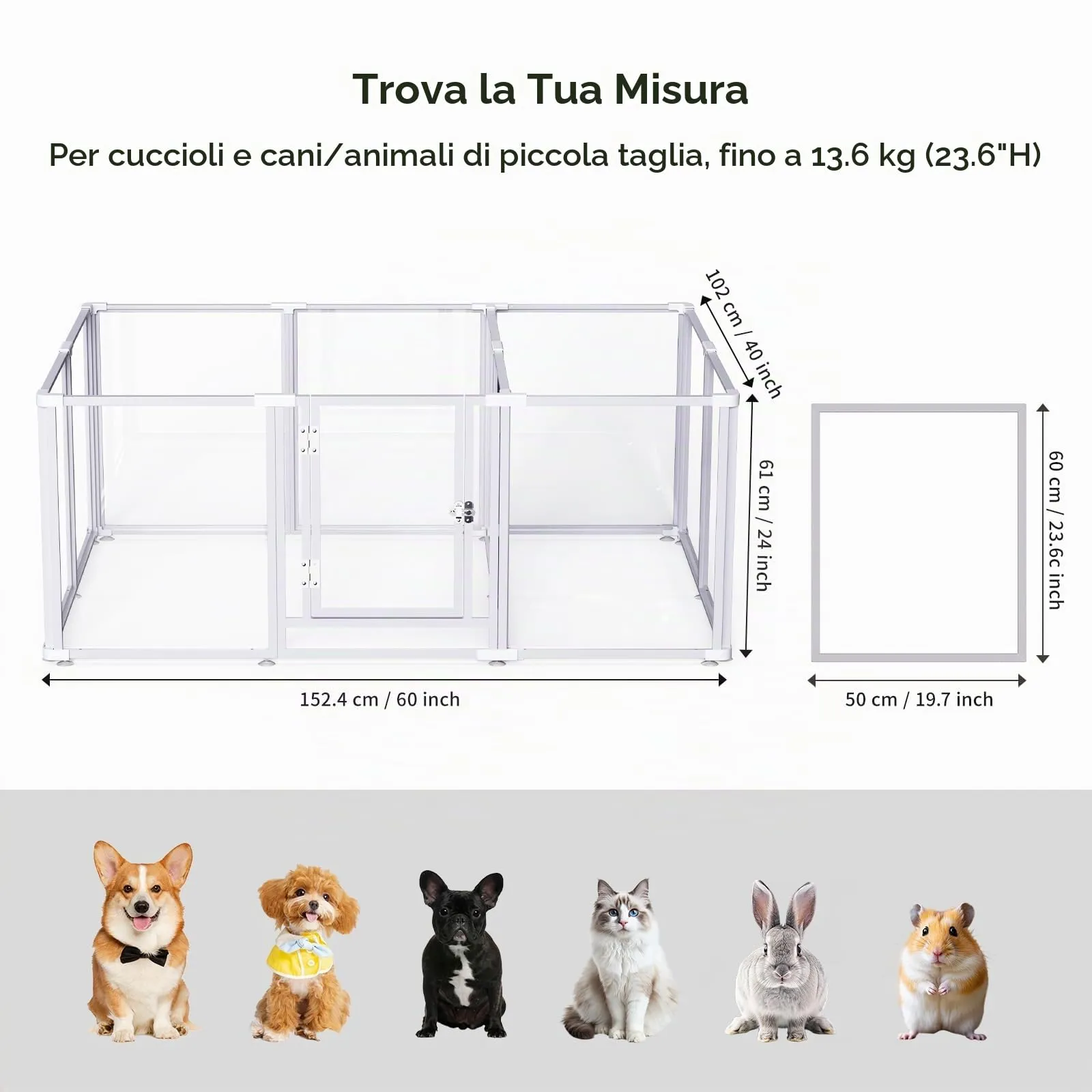 Homelio Recinto per Cani da Interno 12 Pannelli, Box per cani H:60cm, Materiale Acrilico Visibilità ad alta definizione a 360°, Telaio in metallo ultraresistente, Espandibile, Per Cuccioli,Bianco - immagine 2