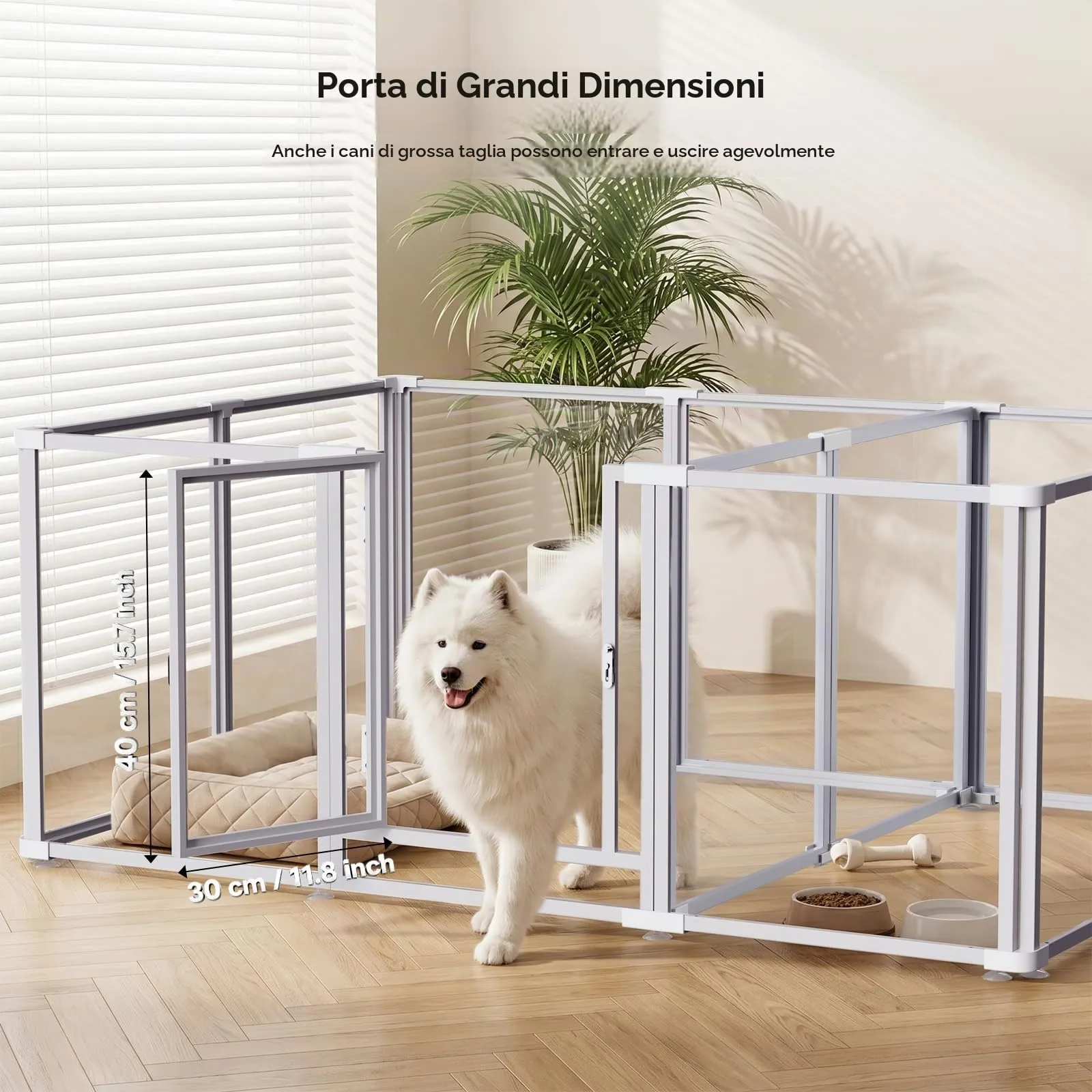 Homelio Recinto per Cani da Interno 12 Pannelli, Box per cani H:60cm, Materiale Acrilico Visibilità ad alta definizione a 360°, Telaio in metallo ultraresistente, Espandibile, Per Cuccioli,Bianco - immagine 3