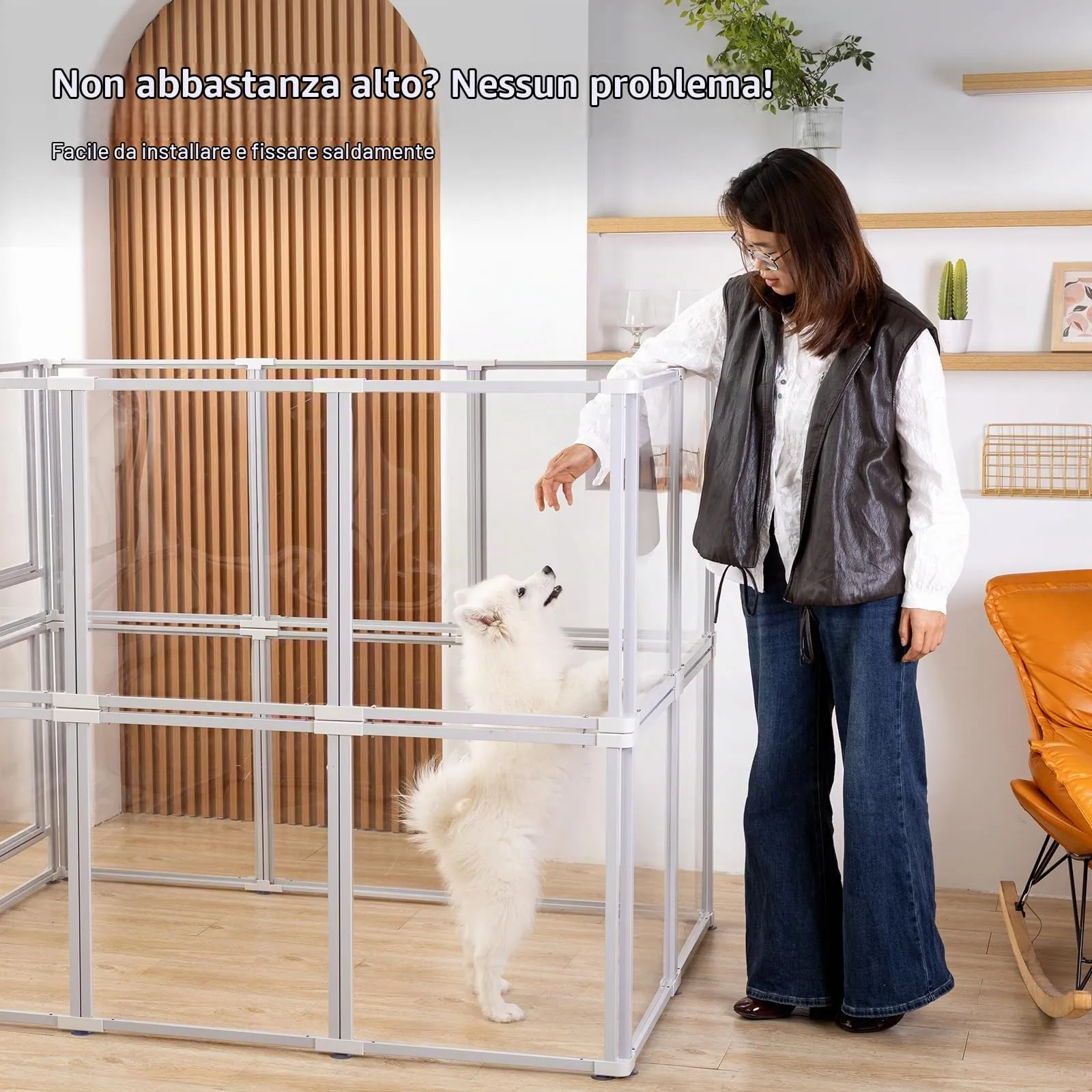 Homelio Recinto per Cani da Interno 12 Pannelli, Box per cani H:60cm, Materiale Acrilico Visibilità ad alta definizione a 360°, Telaio in metallo ultraresistente, Espandibile, Per Cuccioli,Bianco - immagine 6