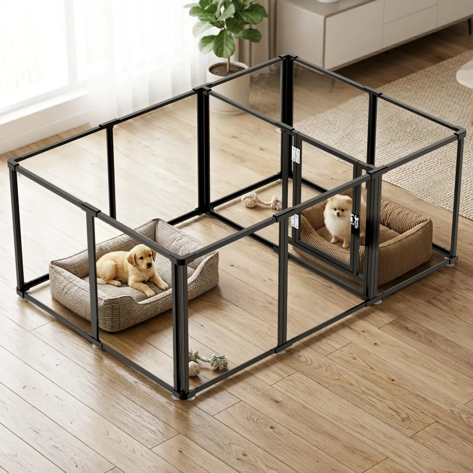 Homelio Recinto per Cani da Interno 12 Pannelli, Box per cani H:60cm, Materiale Acrilico Visibilità ad alta definizione a 360°,Telaio in metallo ultraresistente, Espandibile, Per Cuccioli, Gatti,Nero - immagine 1