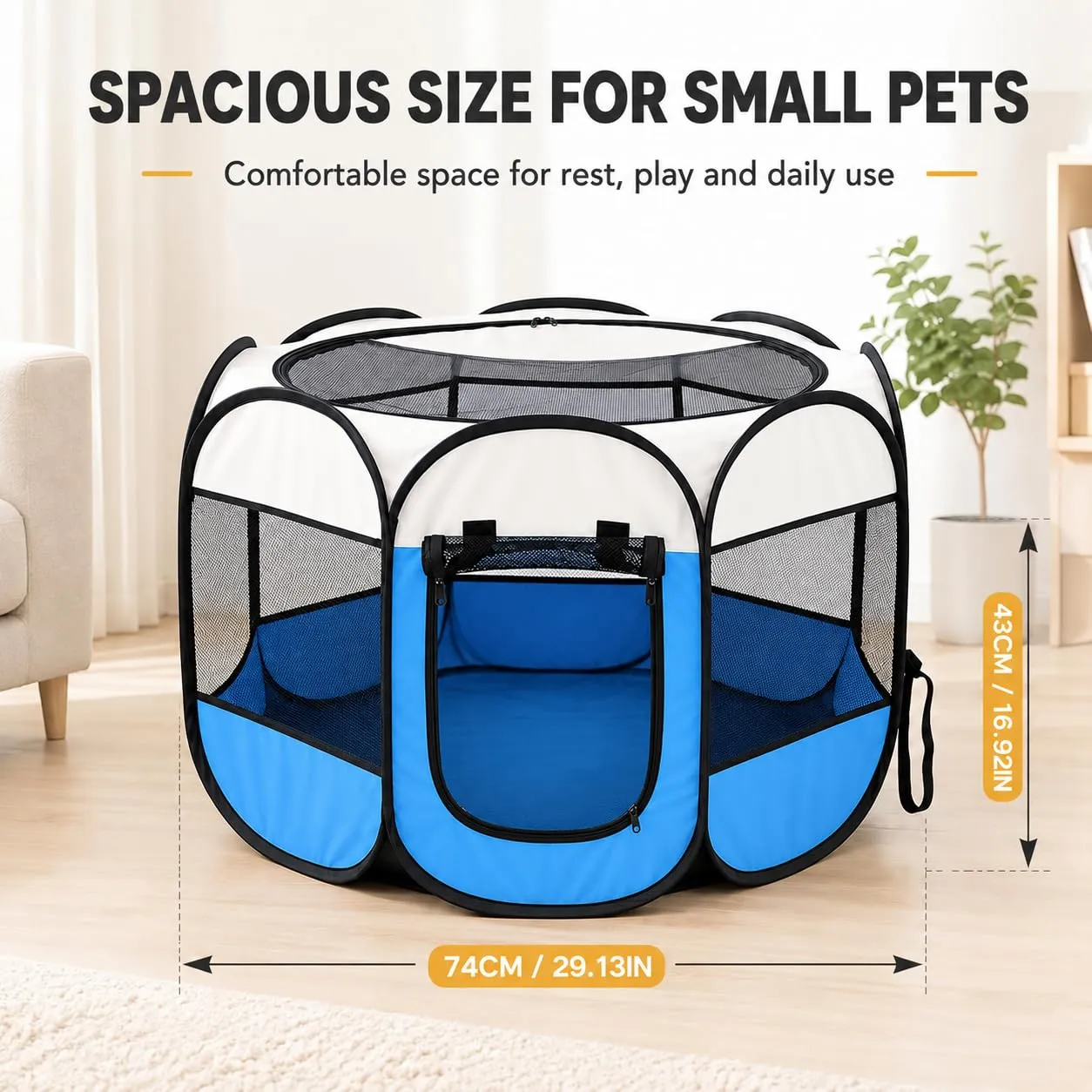 Recinto pieghevole per cuccioli, 74 x 74 x 43 cm, per la casa, box pieghevole per cani, gatti, conigli, interni ed esterni (blu) - immagine 2