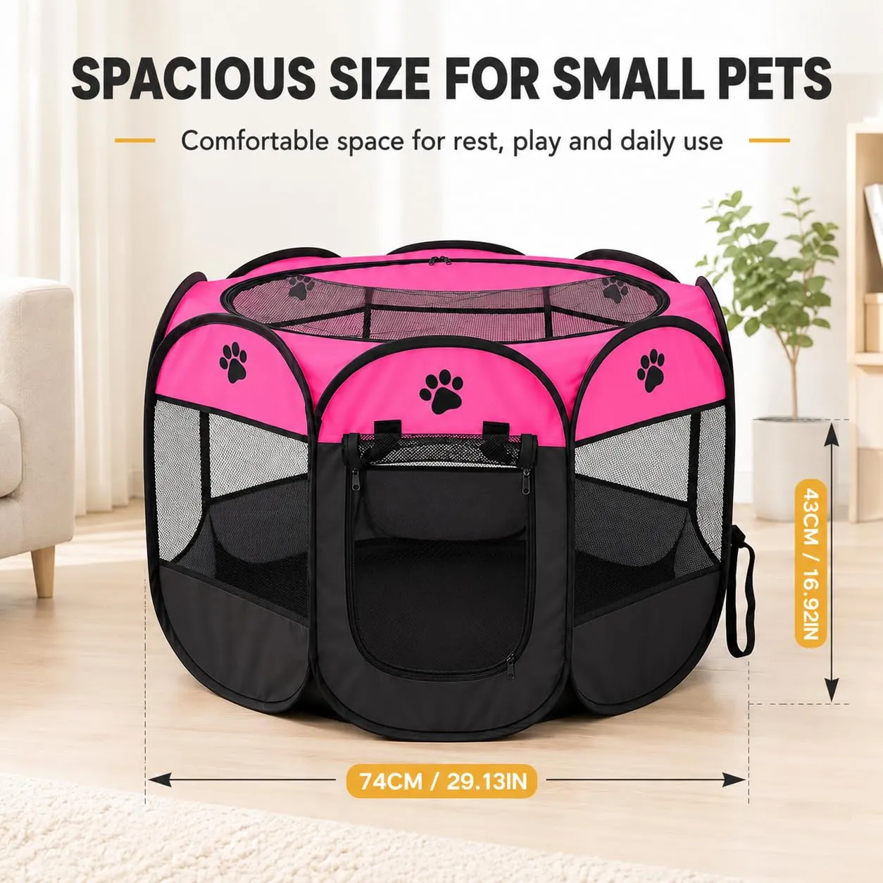 Recinto pieghevole per cuccioli, 74 x 74 x 43 cm, per la casa, box pieghevole per cani, gatti, conigli, interni ed esterni, rosa rosso - immagine 3