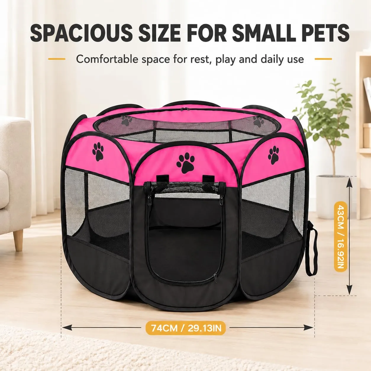Recinto pieghevole per cuccioli, 74 x 74 x 43 cm, per la casa, box pieghevole per cani, gatti, conigli, interni ed esterni, rosa rosso - immagine 5