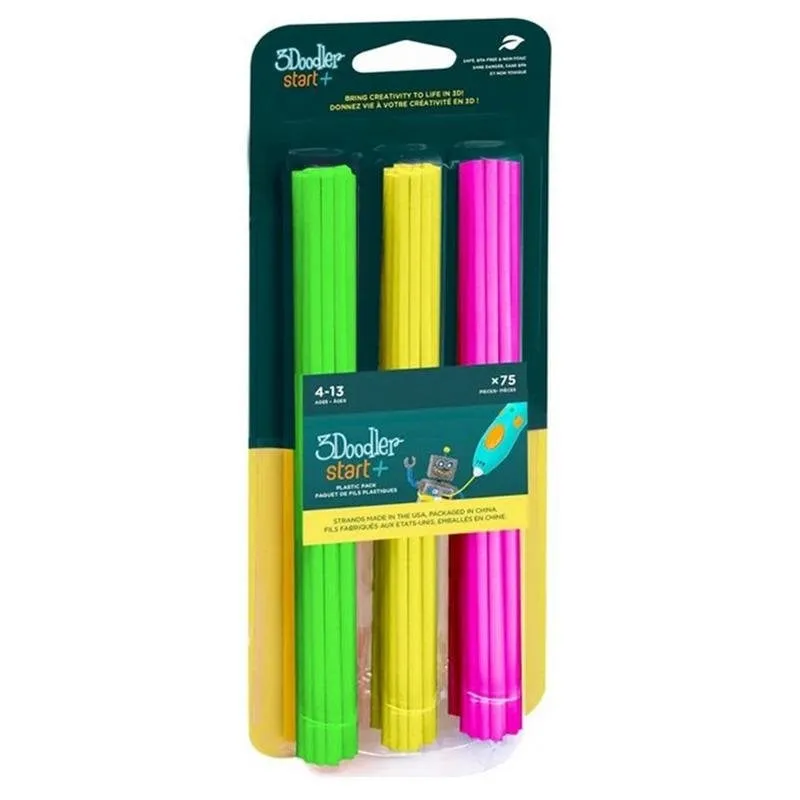 Filamento plastica compostabile 3Doodler Start EKO Mix Verde Rosa Giallo 75 pezzi - immagine 1