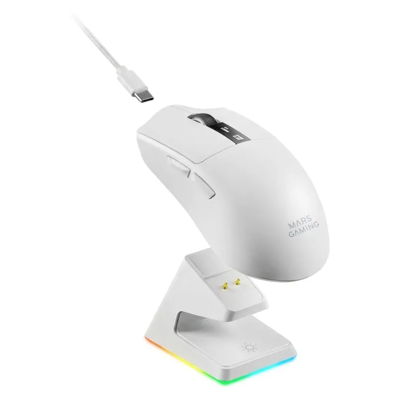 Mouse Mars Gaming MMW-ELITE Wireless 20000 DPI Tri-mode Bianco RGB OLED - immagine 1