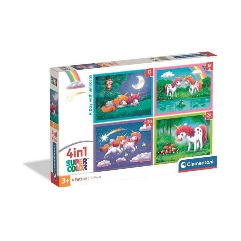 Puzzle 4 in 1 Clementoni A Day With Unicorns 12, 16, 20 e 24 pezzi - immagine 1