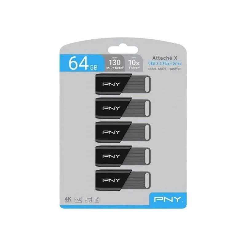 Chiavetta USB PNY Attaché X 64 GB USB 3.2 Slide Nero e Grigio Pack 5 - immagine 1