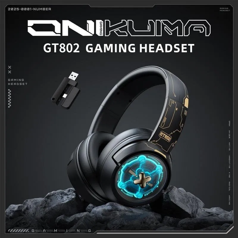 Cuffie Onikuma GT802 wireless e cablate Bluetooth gaming retroilluminate nere - immagine 1