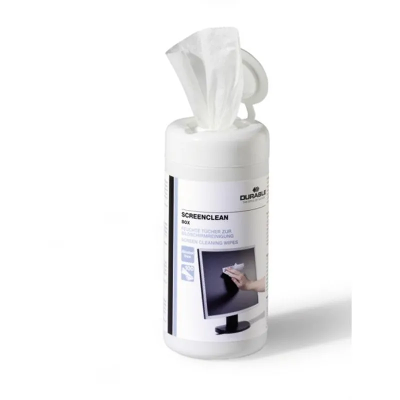 Kit di pulizia Durable Screenclean box 100 salviette bianco - immagine 1