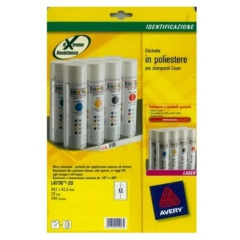 Etichette per Stampanti Avery L4776-20 Laser A4 99,1 x 42,3 mm - immagine 1