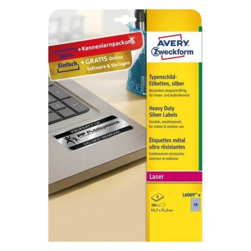 Etichetta Autoadesiva Avery L6009-8 Argento A4 Poliestere Laser - immagine 1