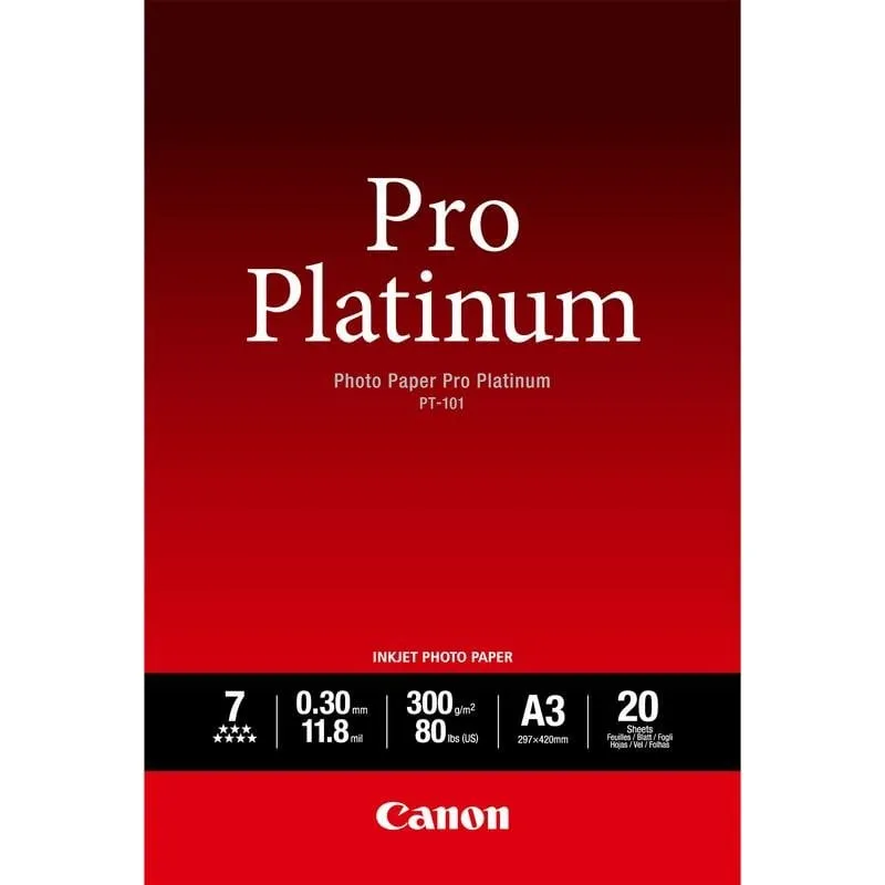 Carta Fotografica Canon Pro Platinum A3 297 x 420 mm 20 unità - immagine 1