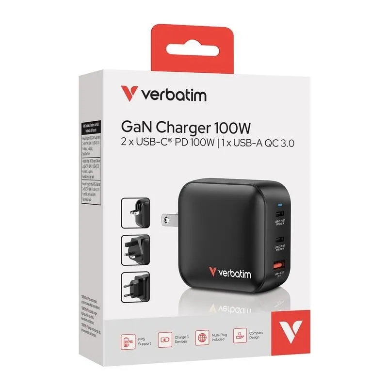 Caricatore GaN 100W Verbatim USB-C Nero Interno - immagine 1