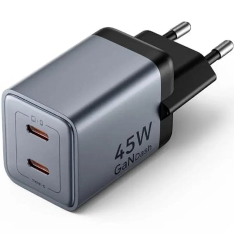 Caricatore a Muro GaN Vention FCDH0-EU 2xUSB-C 45W Grigio - immagine 1