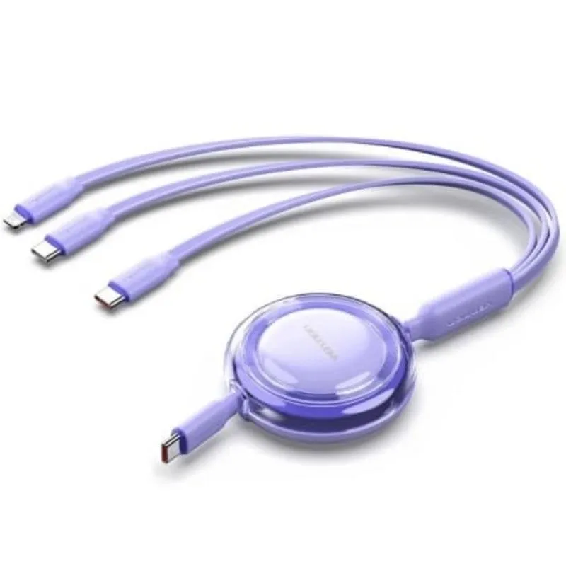 Cavo USB Type-C 2.0 Vention 3 in 1 Retrattile 1.1m Viola - immagine 1