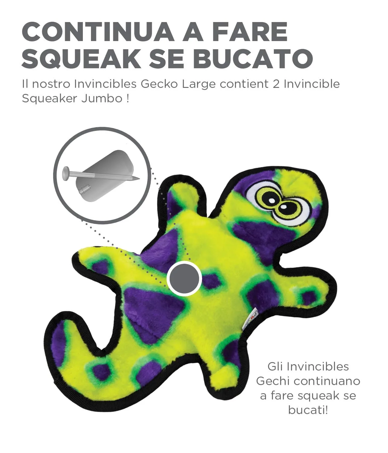 Outward Hound Durablez Medium Gecko Stuffing-Free Squeaky Plush Dog Toy - immagine 2
