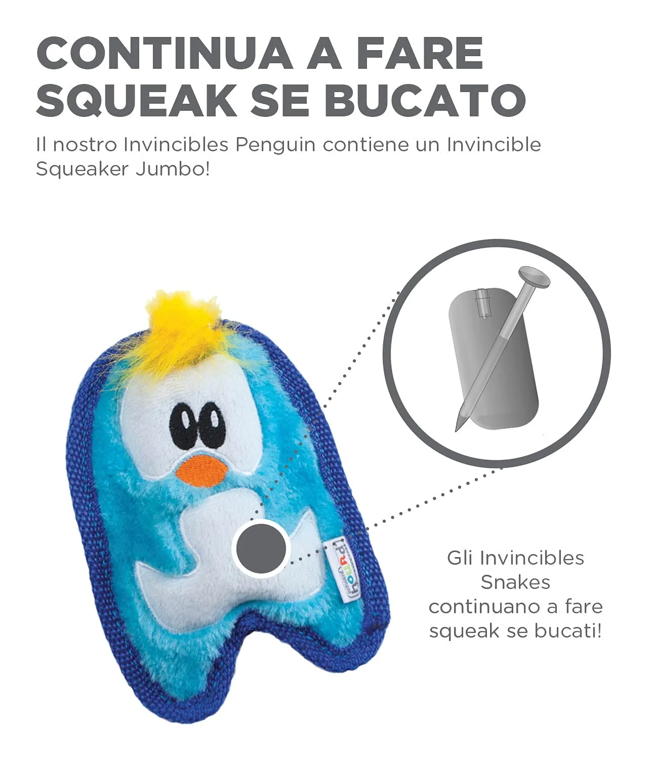 Outward Hound Invincibles Mini - gioco felpato a forma di pinguino - per cani - azzurro - XS - immagine 3